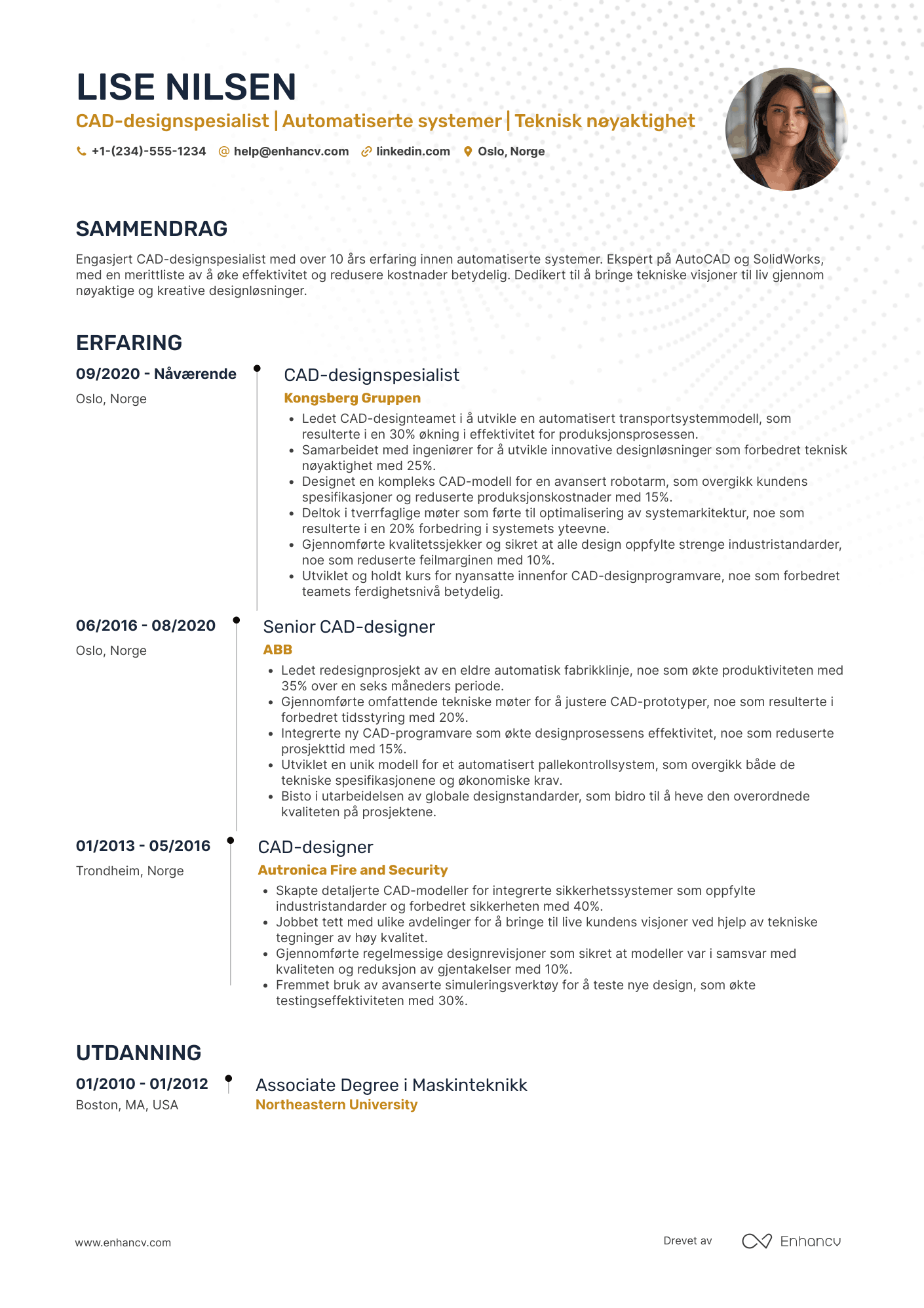 CV for Automated Systems CAD designspesialist Resume Example