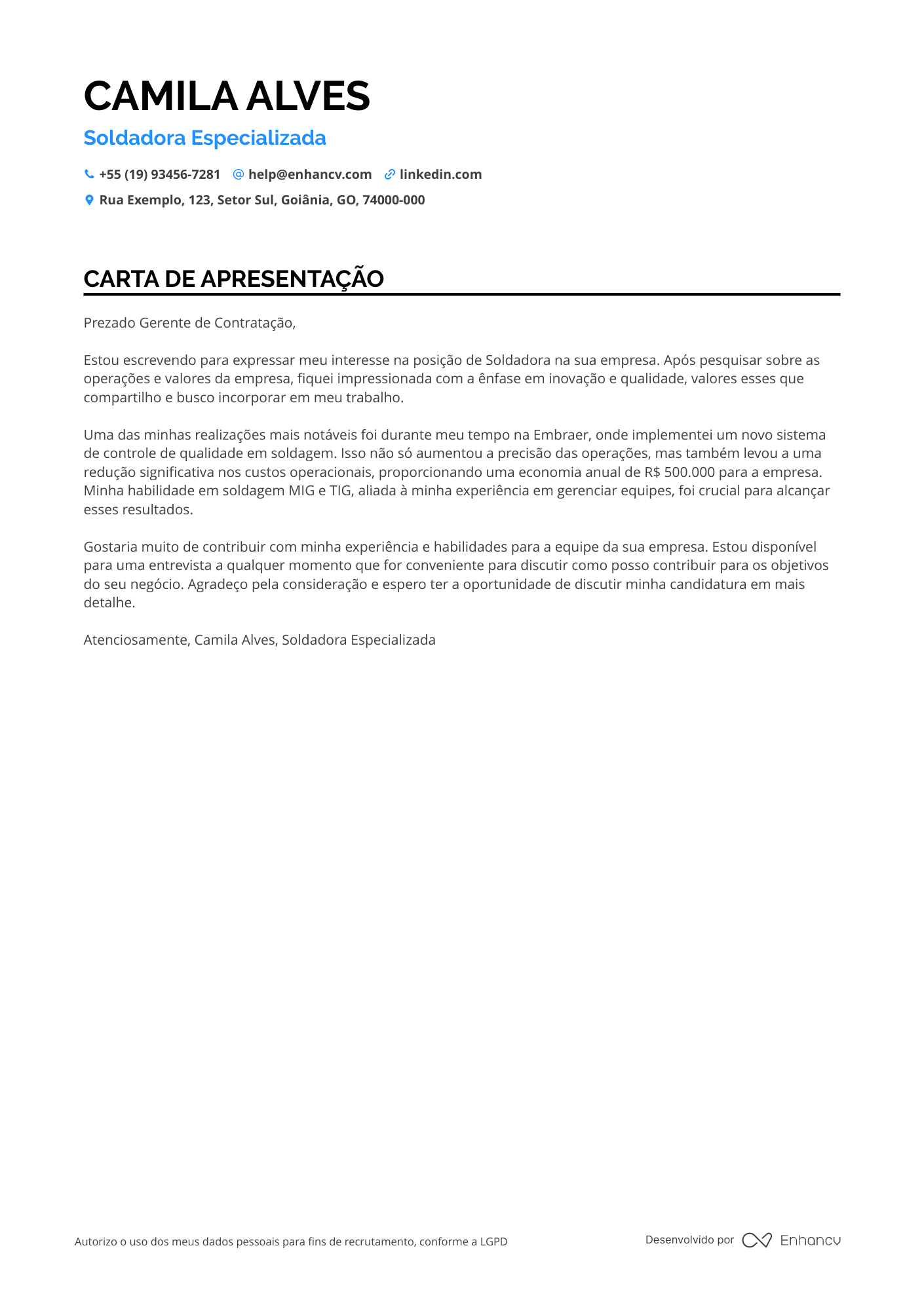 Soldador de Aço Inoxidável Resume Example