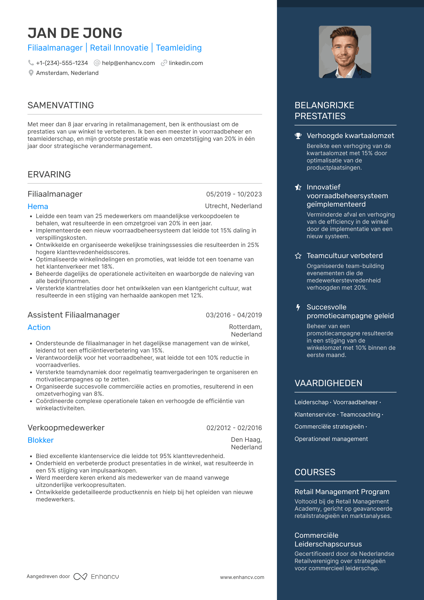 CV voor Kruidvat Filiaalmanager Resume Example