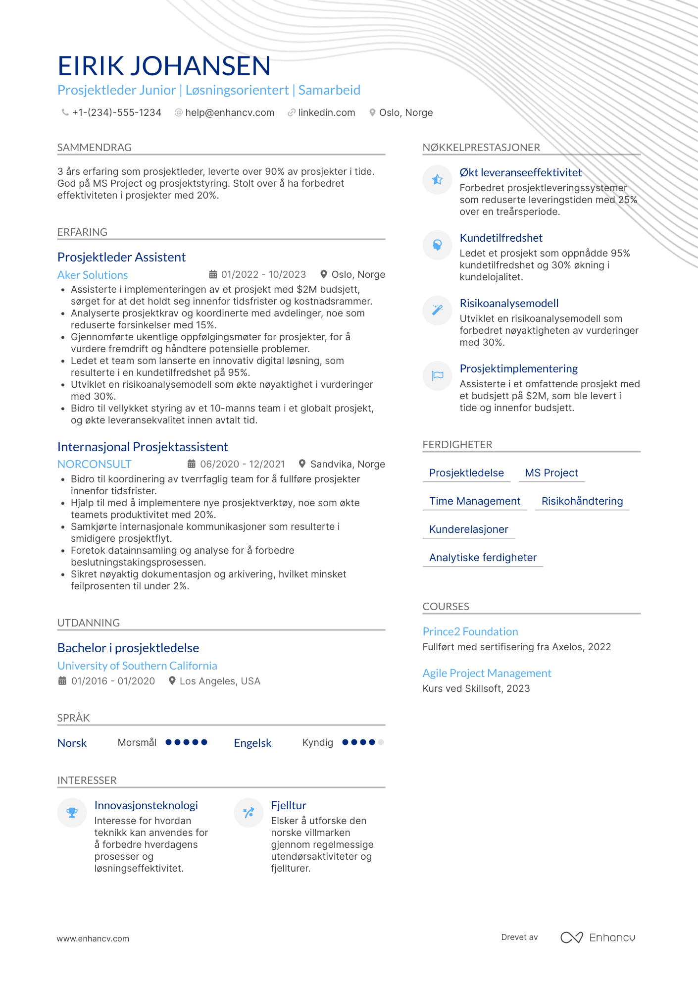 CV for Prosjektleder junior Resume Example