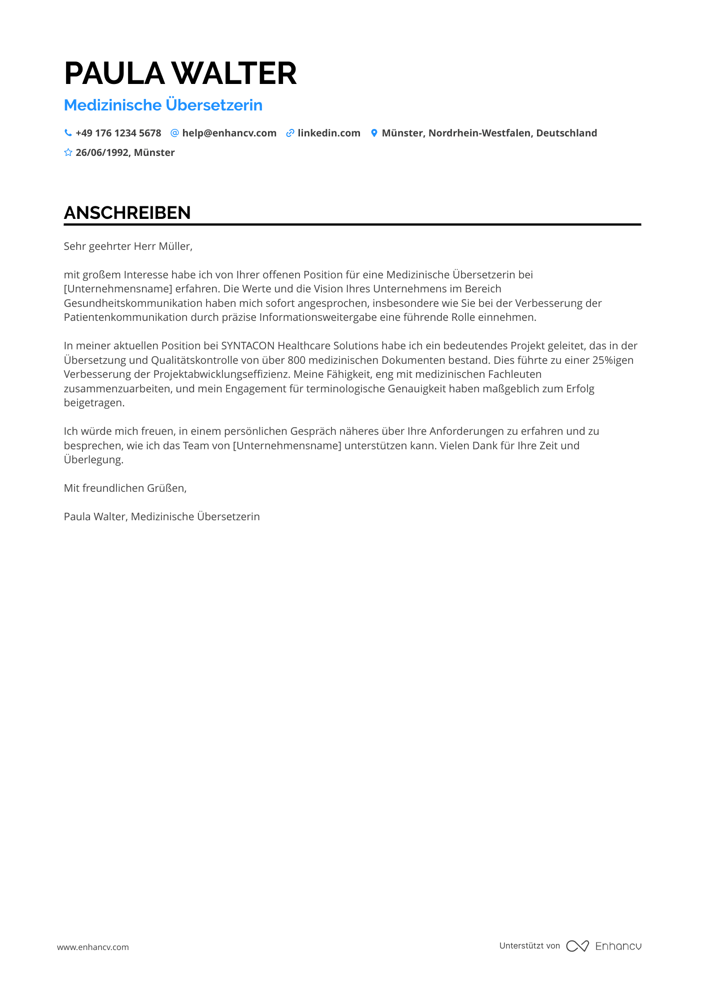 Medizinischer Übersetzer Resume Example