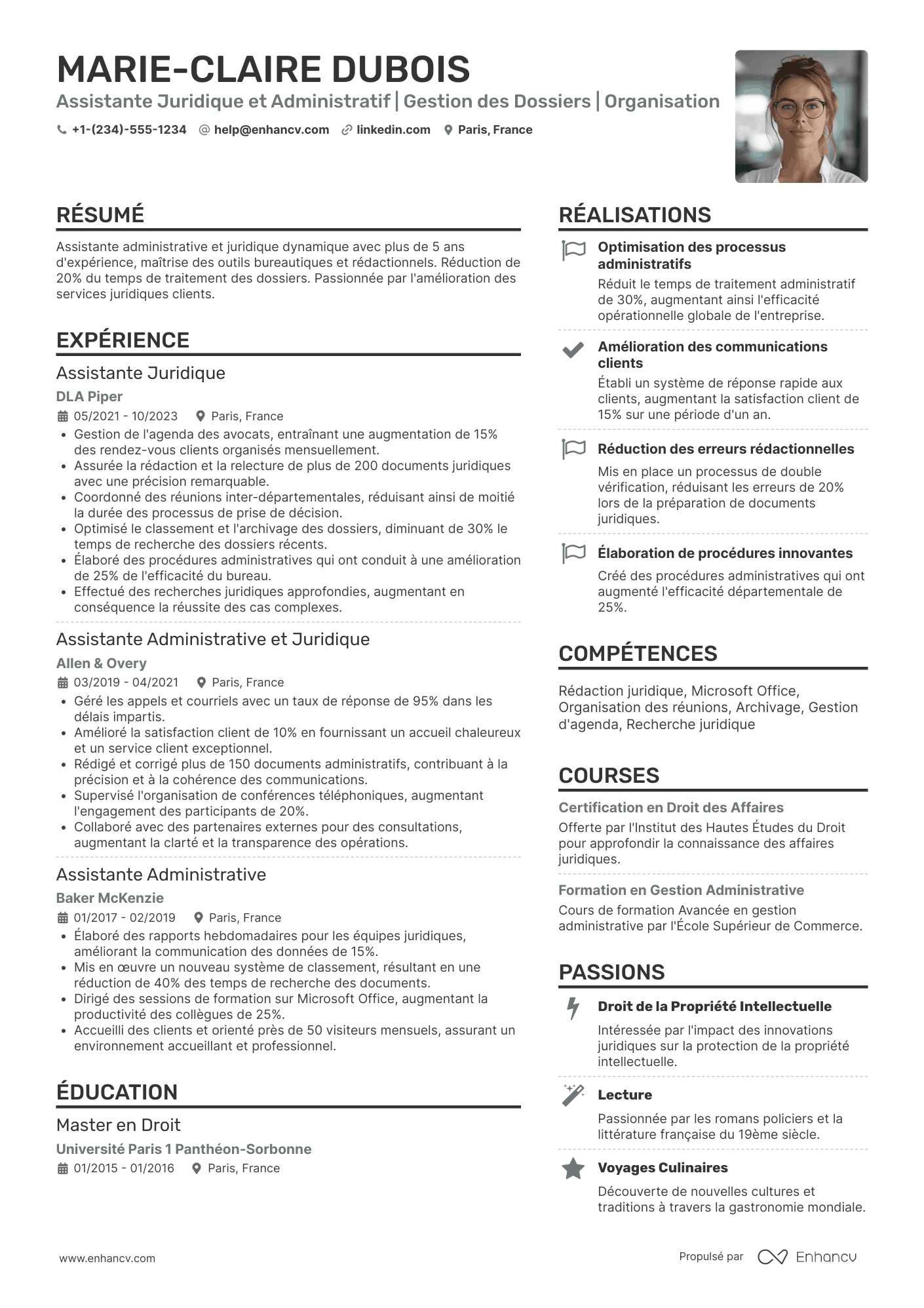 CV d’assistant administratif et juridique Resume Example