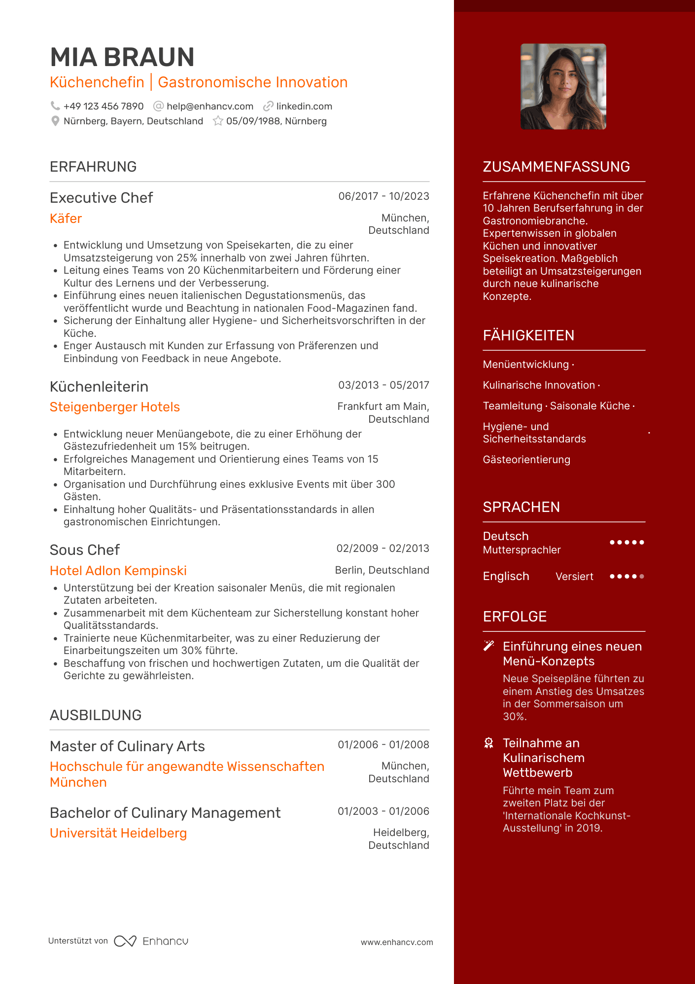 Lebenslauf als Gastronomie Veteran Resume Example