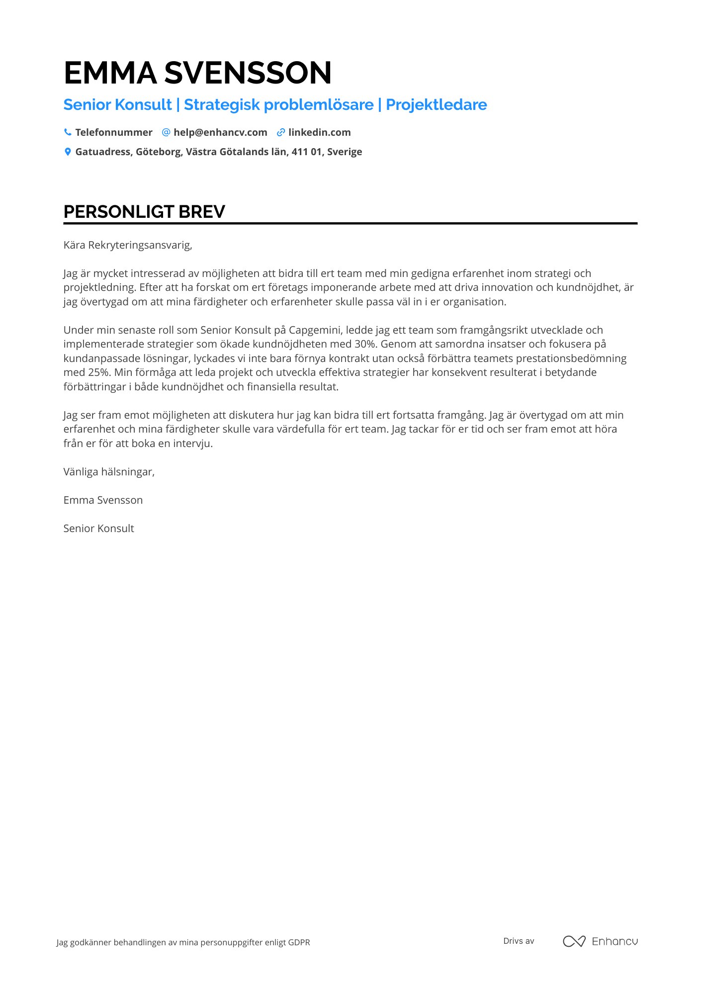 Personligt brev för Senior Konsult Resume Example