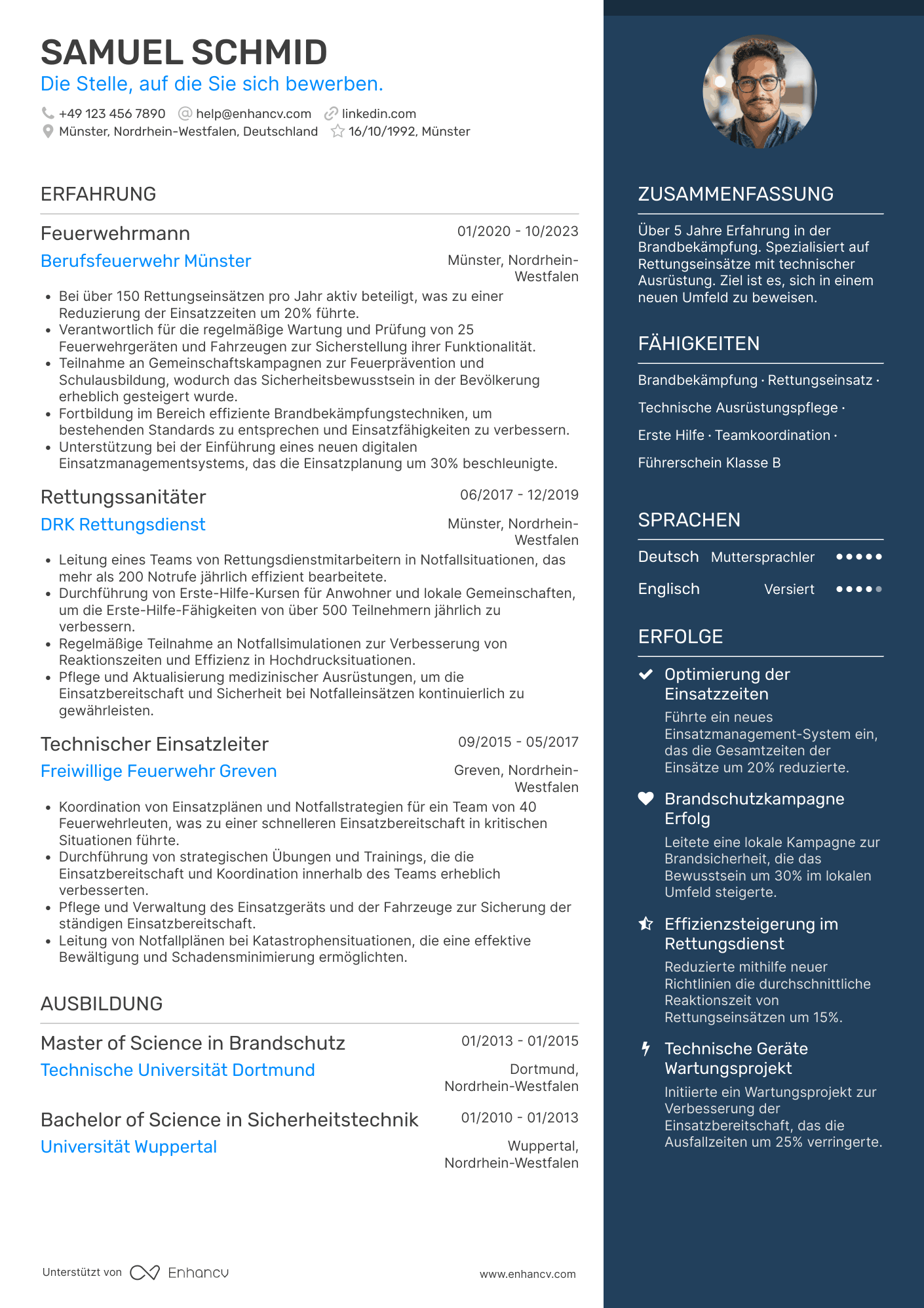 Lebenslauf als Feuerwehrmann Berufseinsteiger Resume Example