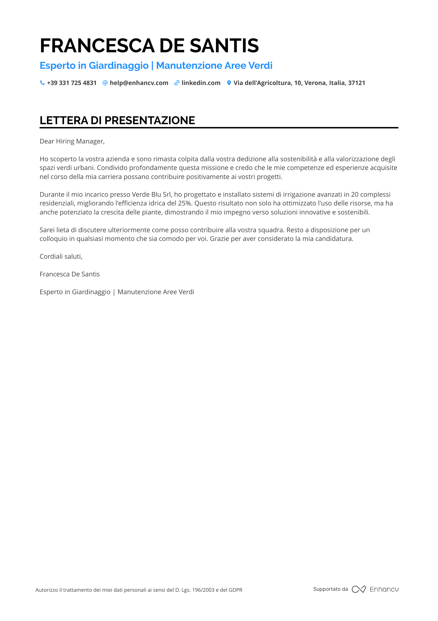 Giardiniere di Golf Resume Example