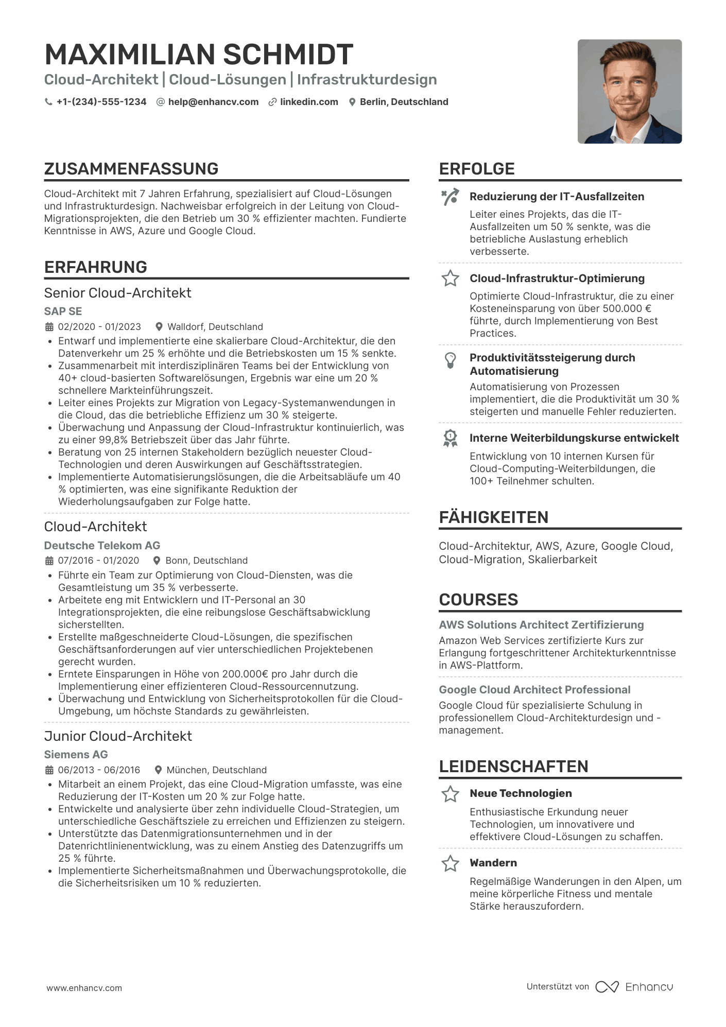 Lebenslauf Cloud Architekt Resume Example