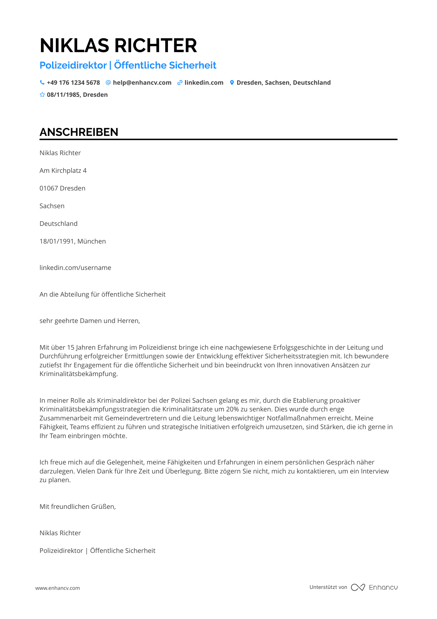 Polizei Führungskraft Resume Example