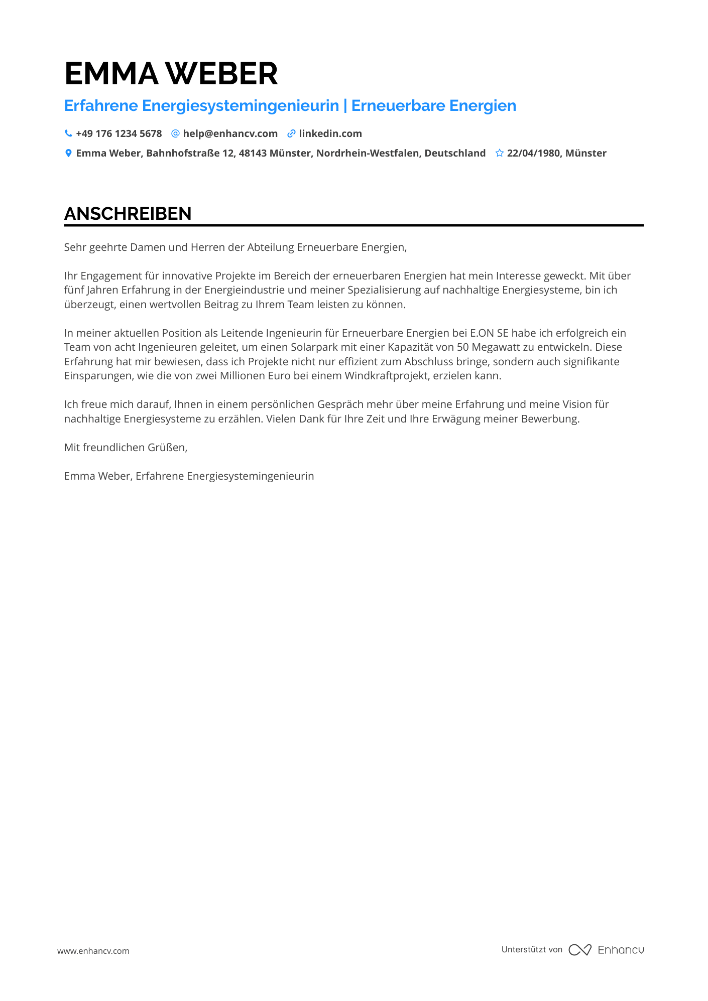 Ingenieur für Energieindustrie Resume Example