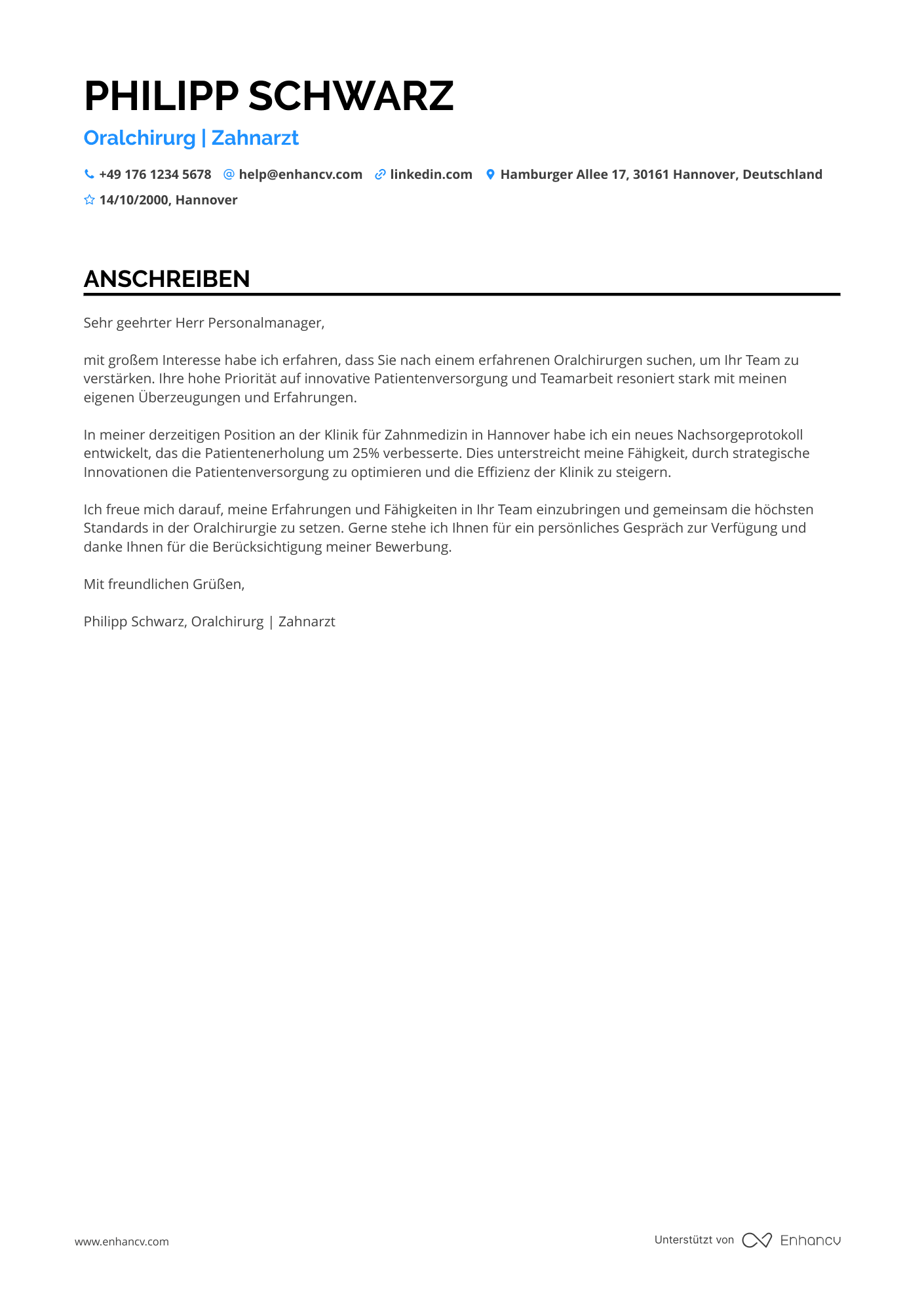 Zahnarzt für Oralchirurgie Resume Example