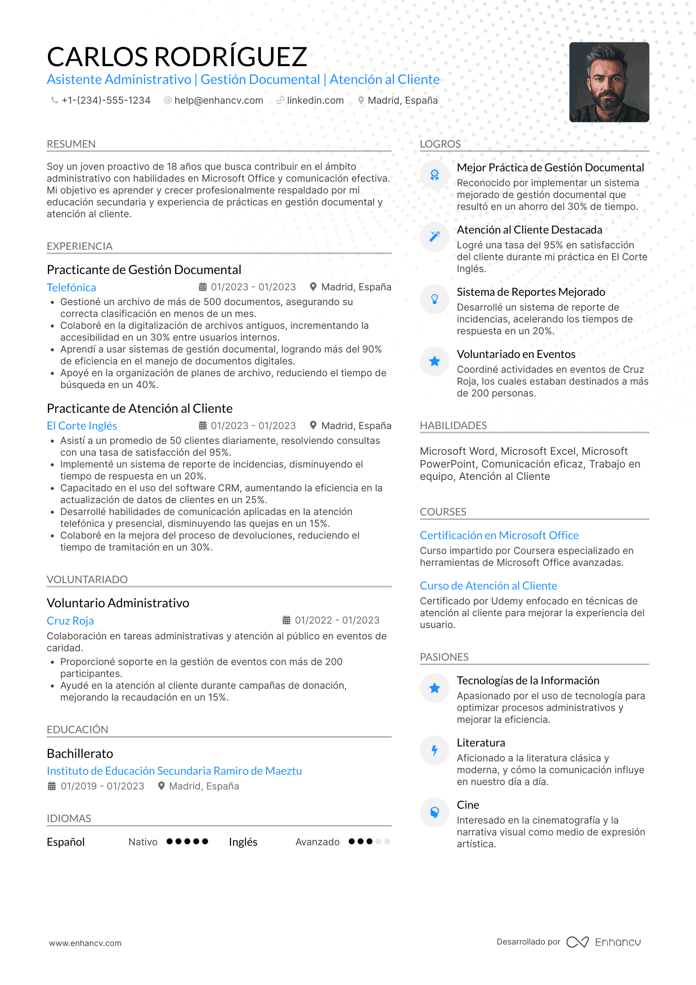 Ejemplo de currículum vitae sin experiencia laboral 18 años Resume Example