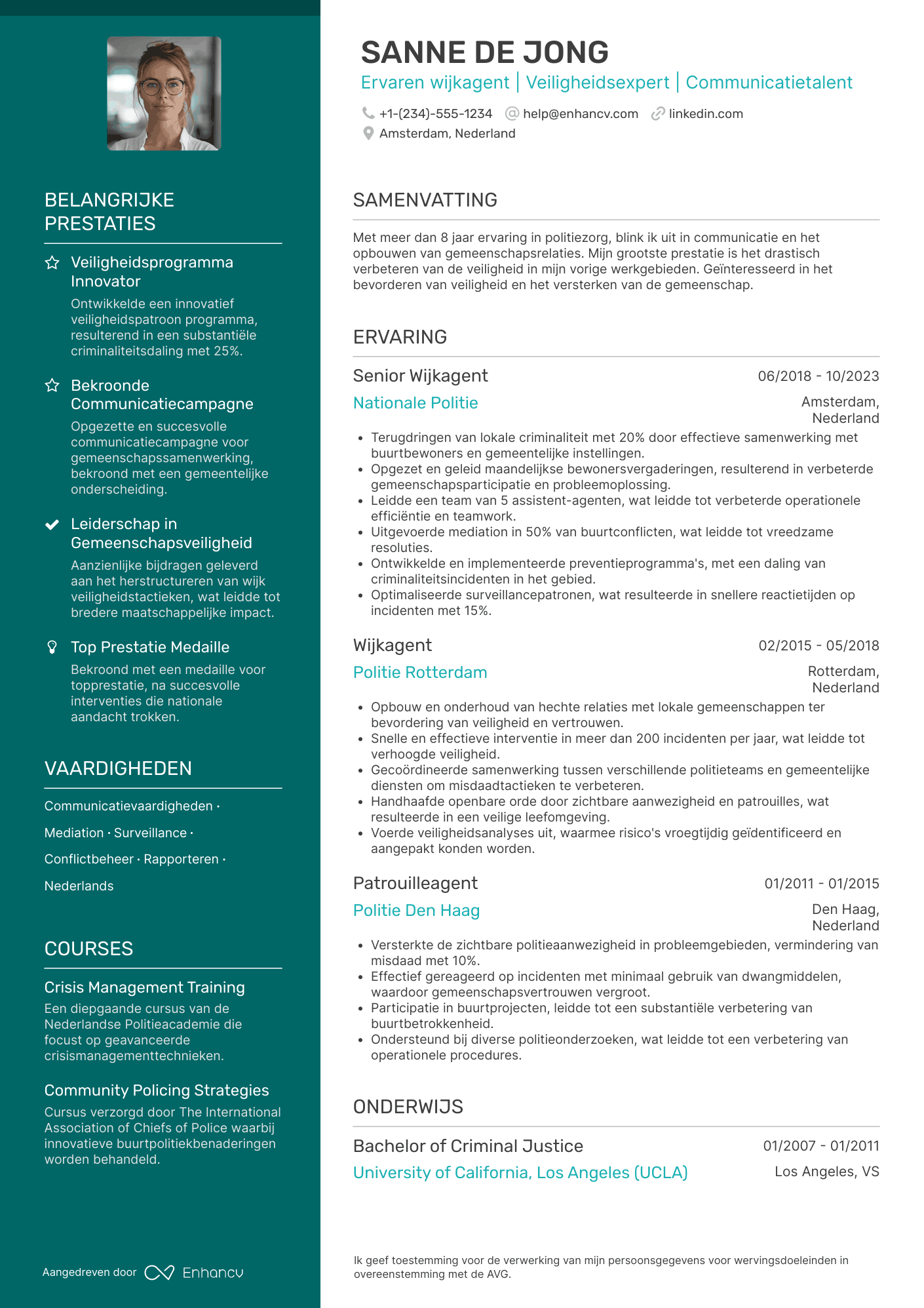 CV voor Wijkagent Resume Example