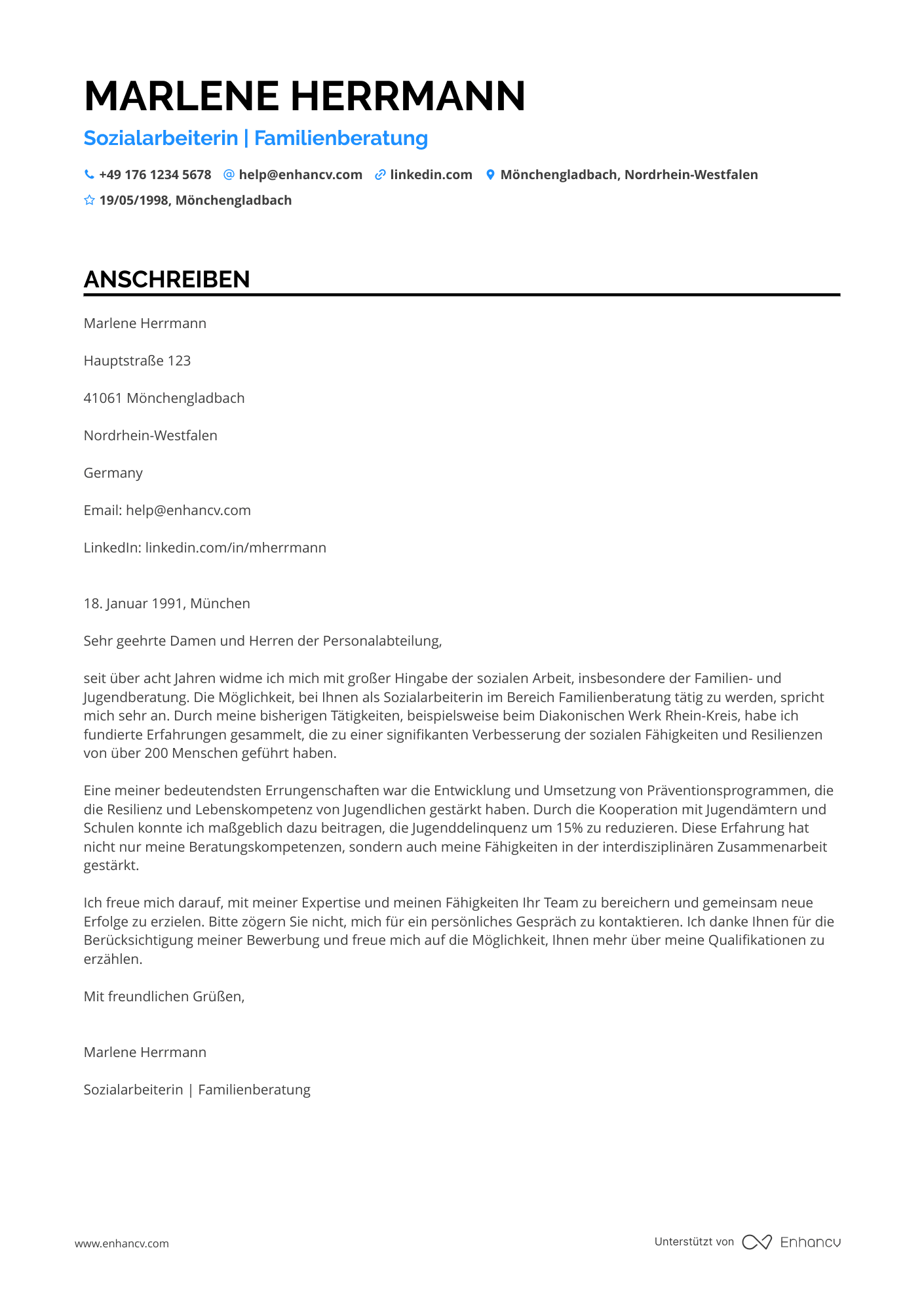 Sozialarbeiter in der Beratungsstelle Resume Example