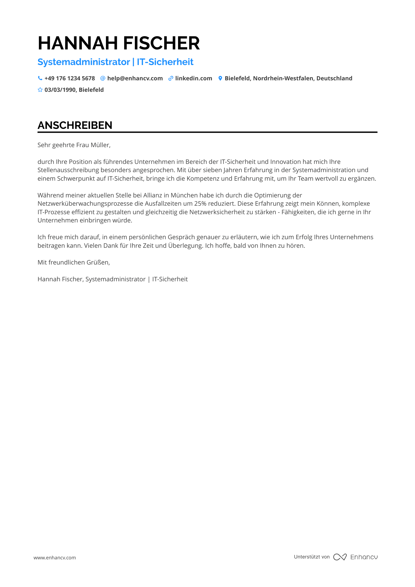 Systemadministrator in der Versicherungsbranche Resume Example