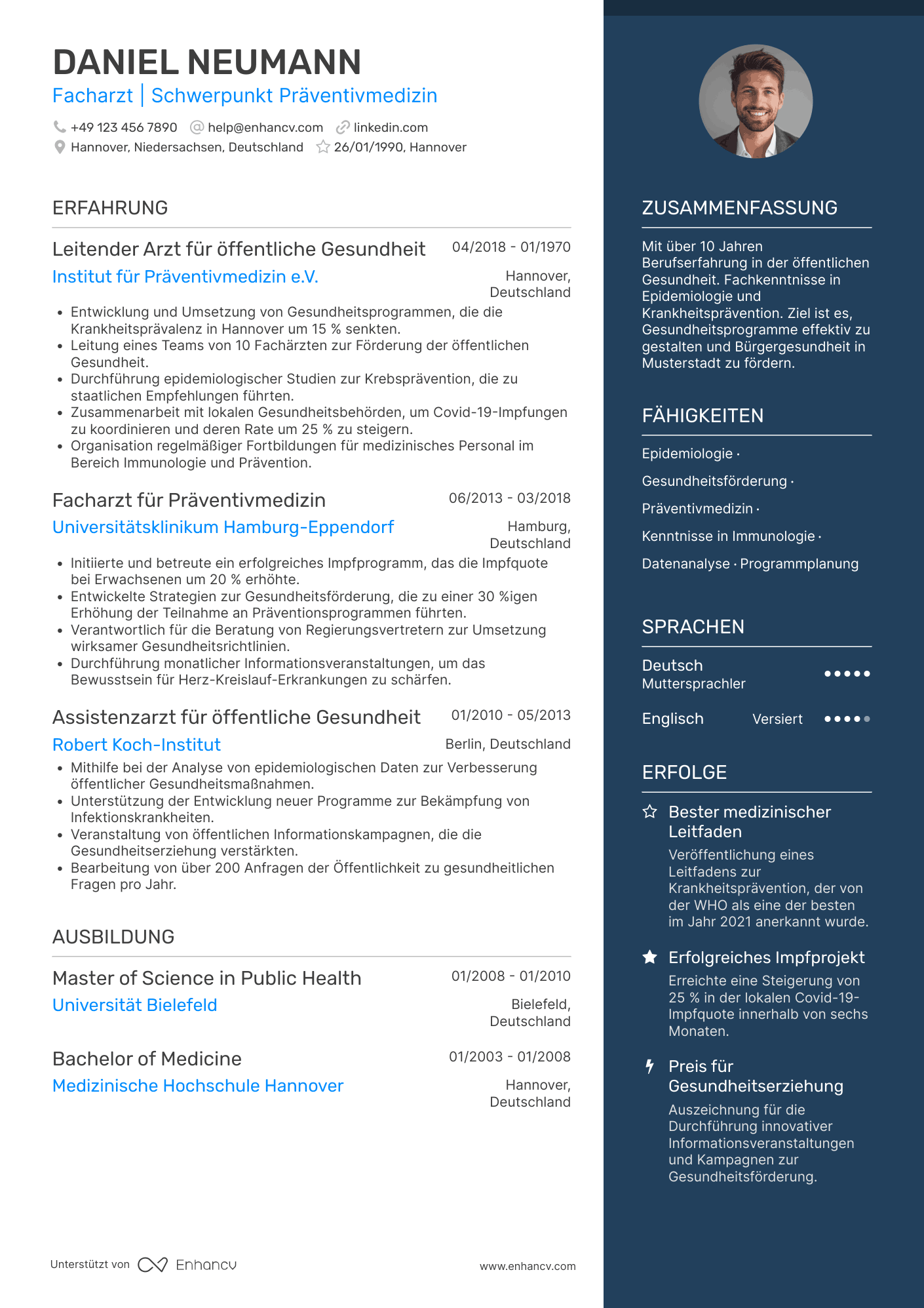 Lebenslauf in Arzt in der öffentlichen Gesundheit Resume Example