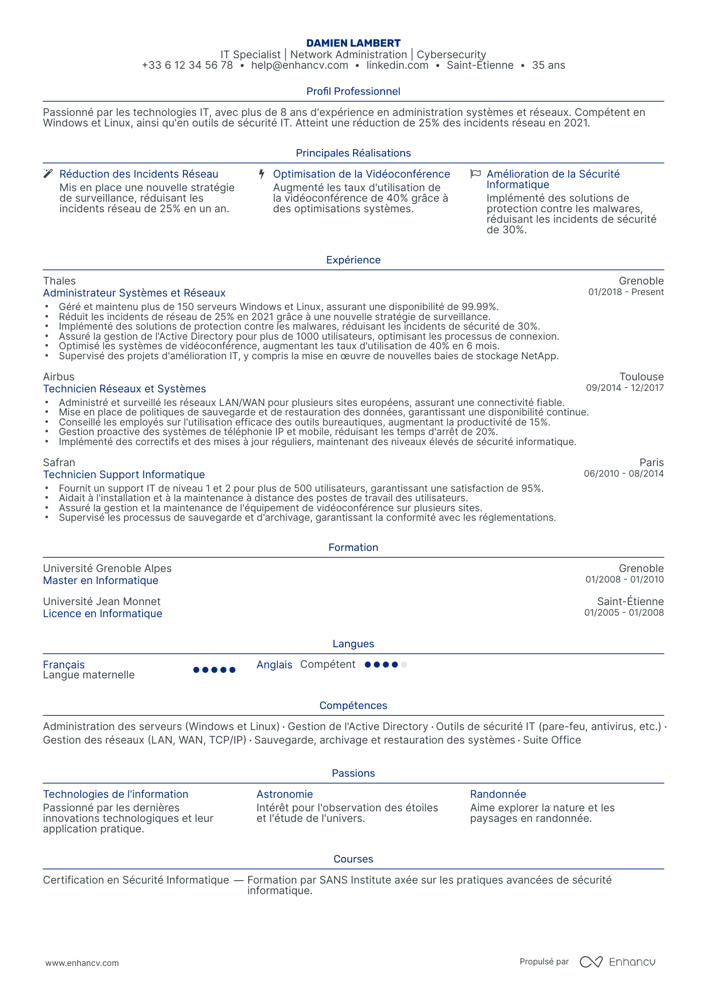 Administrateur Systèmes Informatique Resume Example