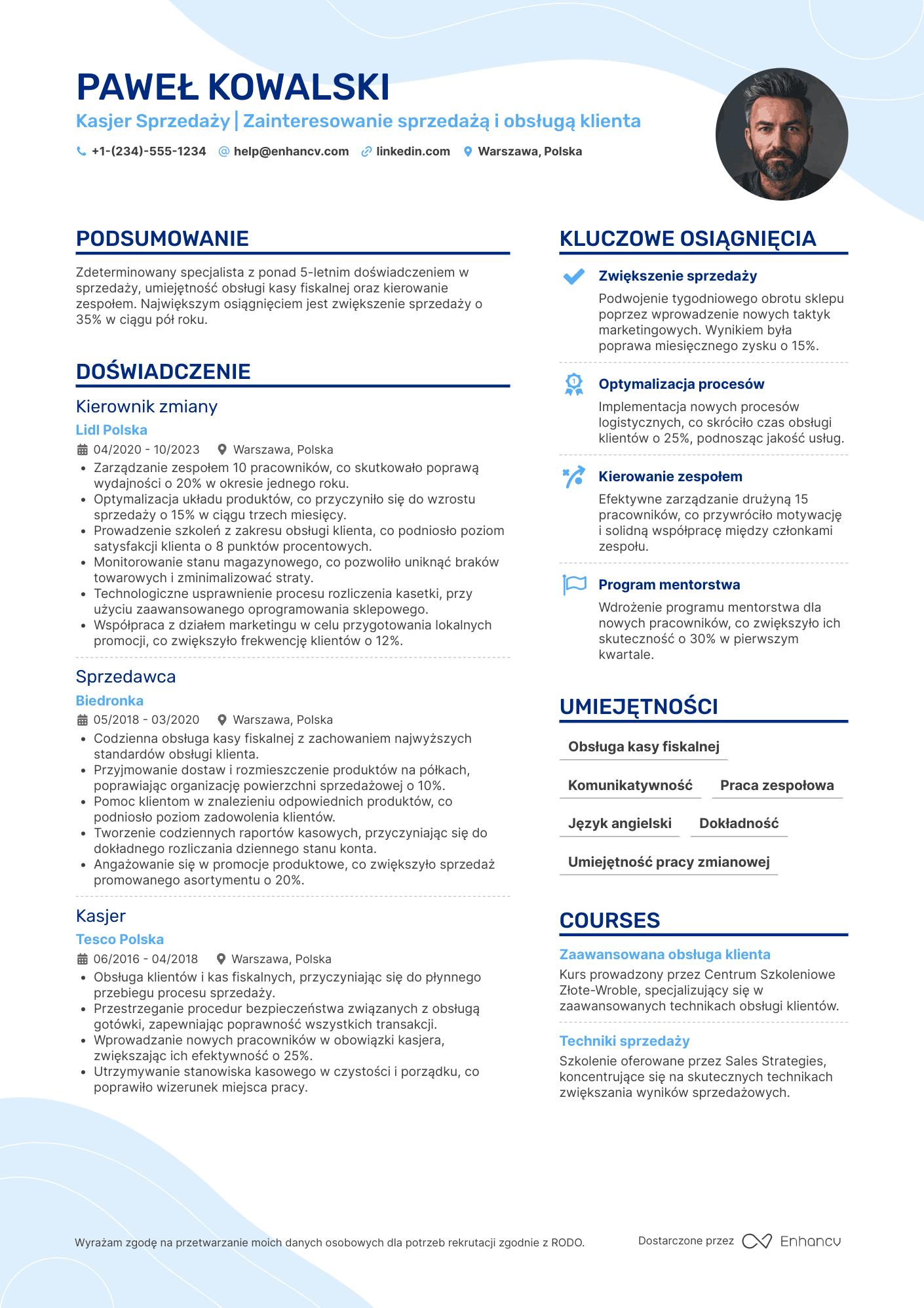 CV dla Kasjer Sprzedaży Resume Example