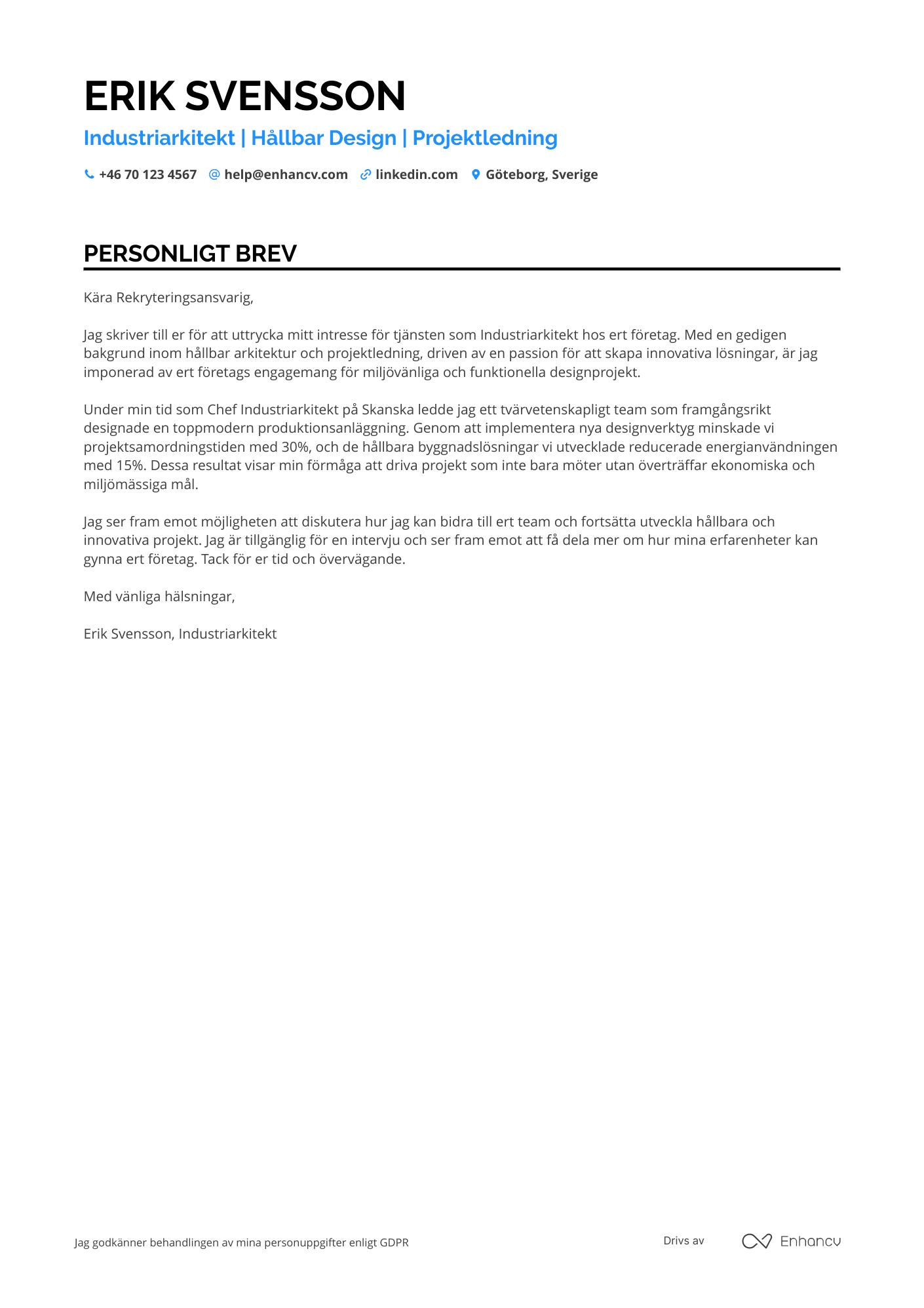 Personligt brev för Industriarkitekt Resume Example