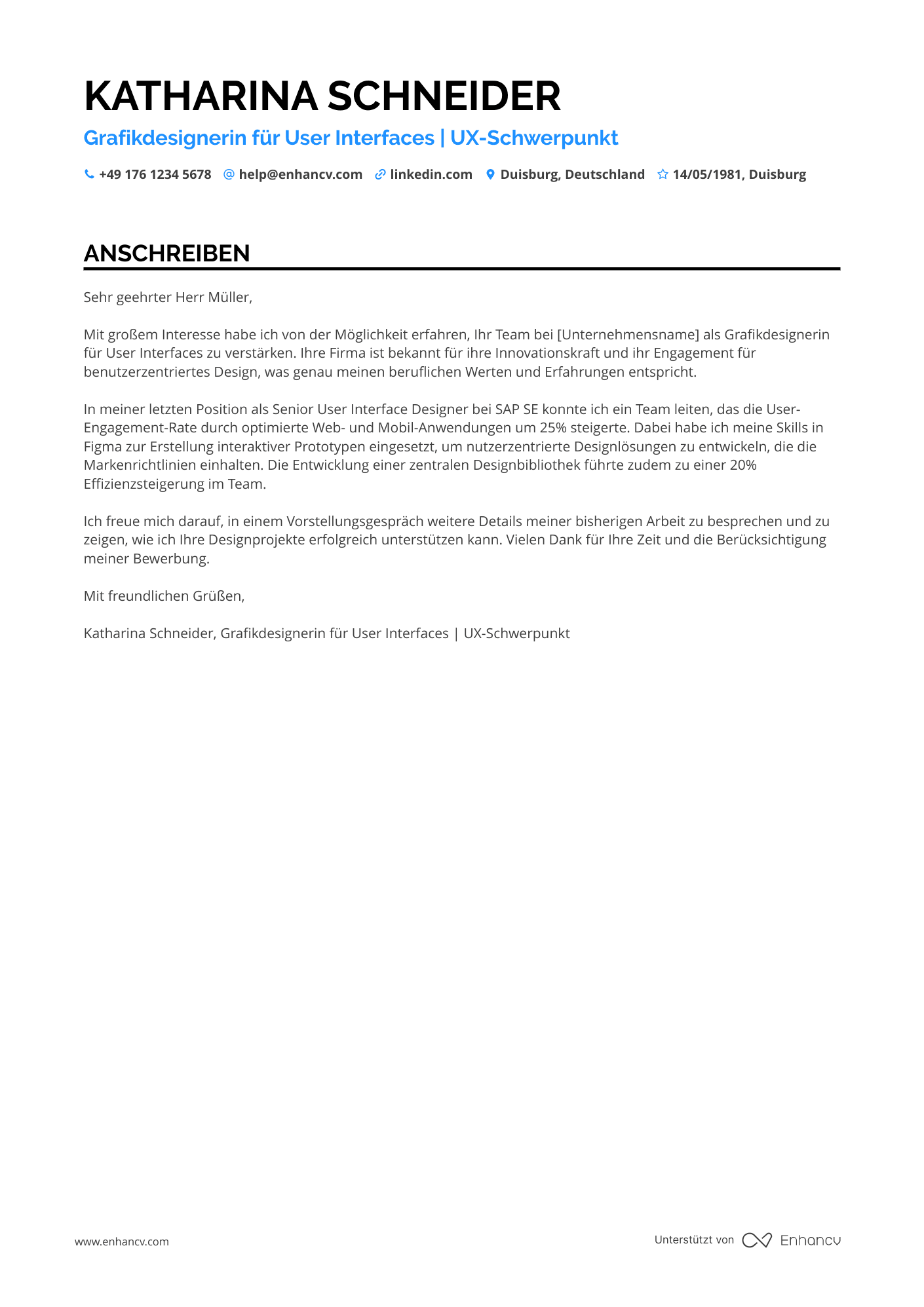 Grafikdesigner für User Interface Resume Example