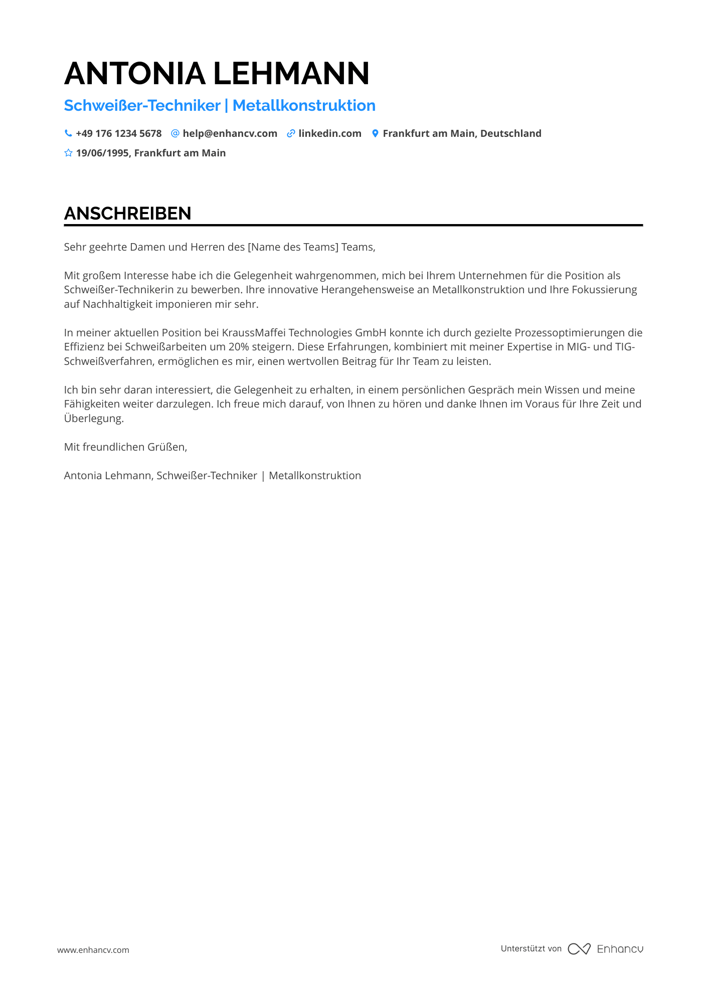 Schweißer Techniker Resume Example