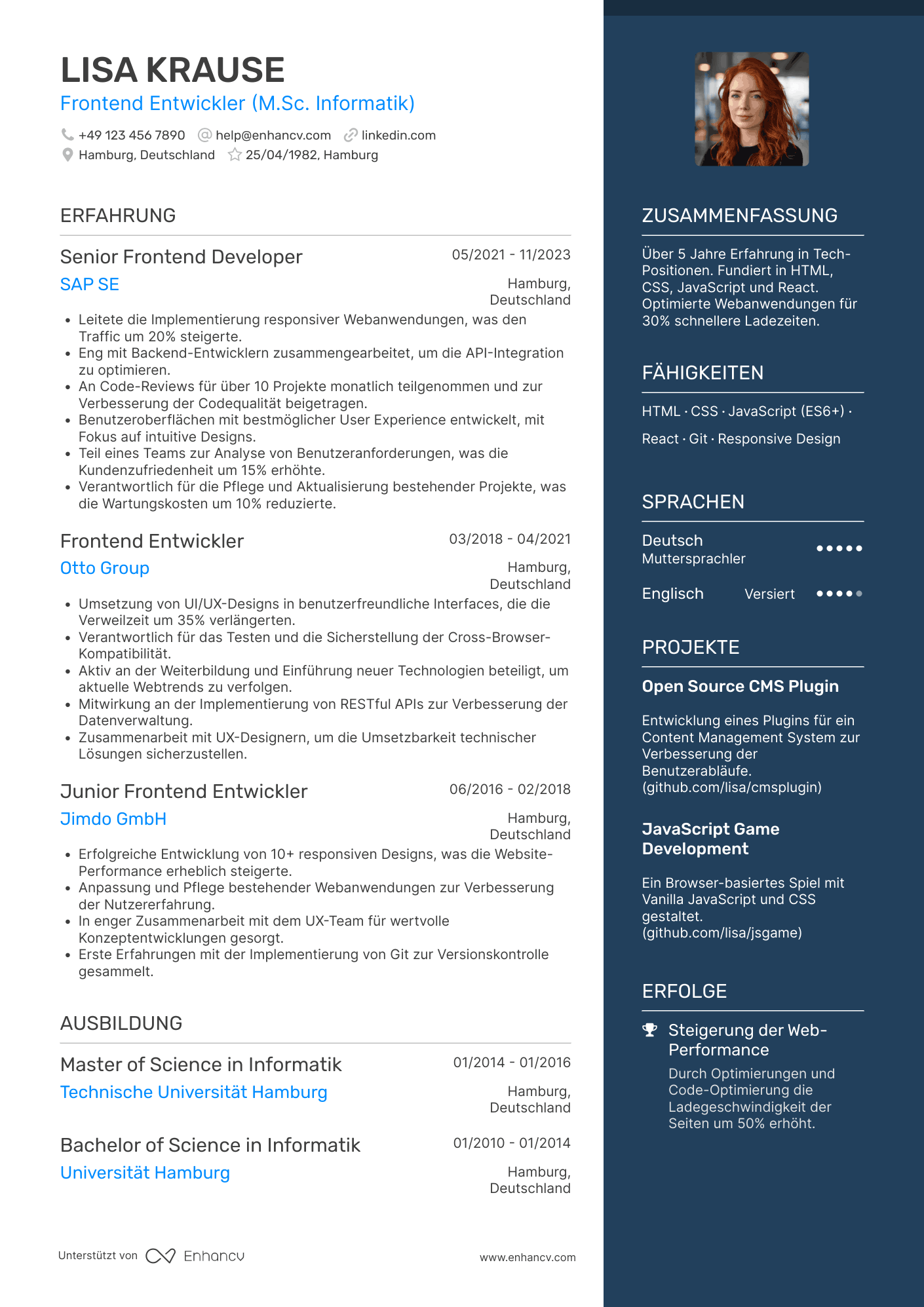Lebenslauf als Frontend Entwickler für Webanwendungen Resume Example