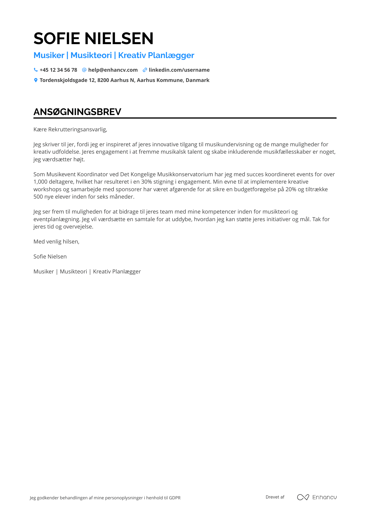 Ansøgningsbrev til Begynder musiker Resume Example