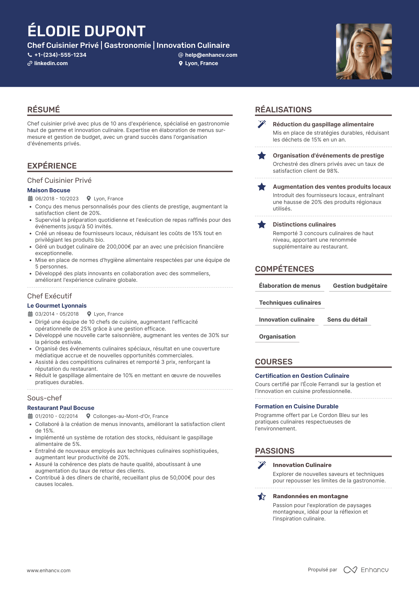 CV de chef cuisinier privé Resume Example