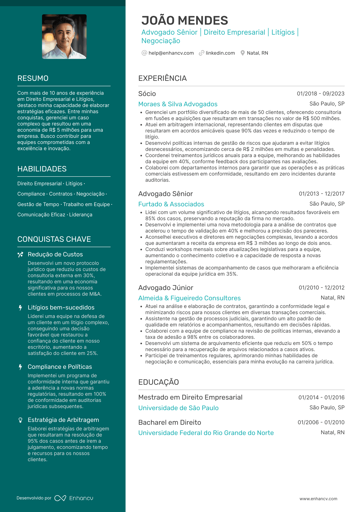 Advogado sênior Resume Example