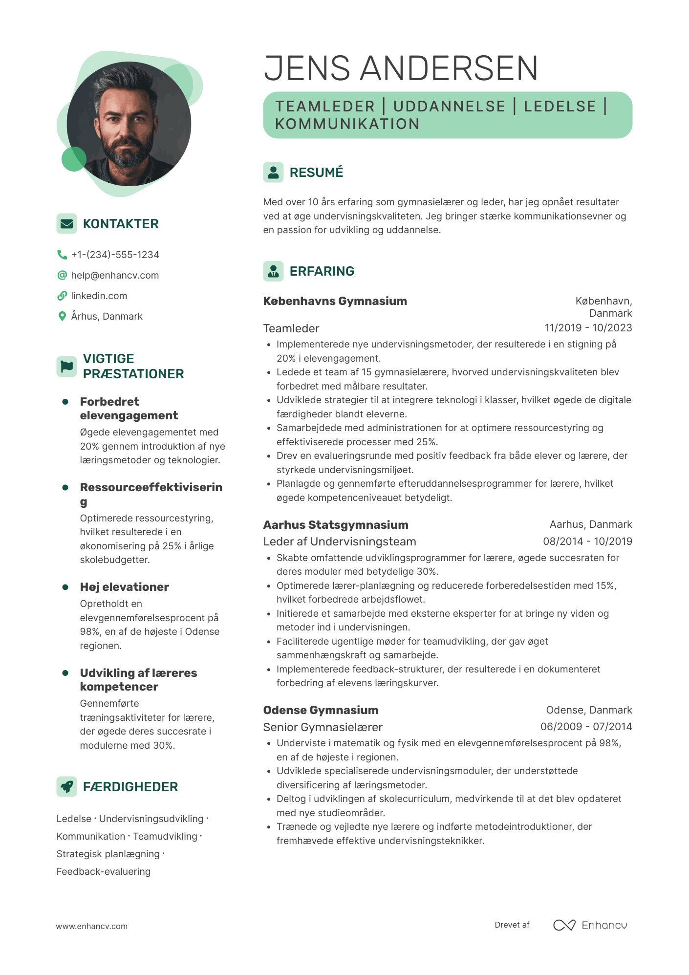 CV til Teamleder for gymnasielærere Resume Example