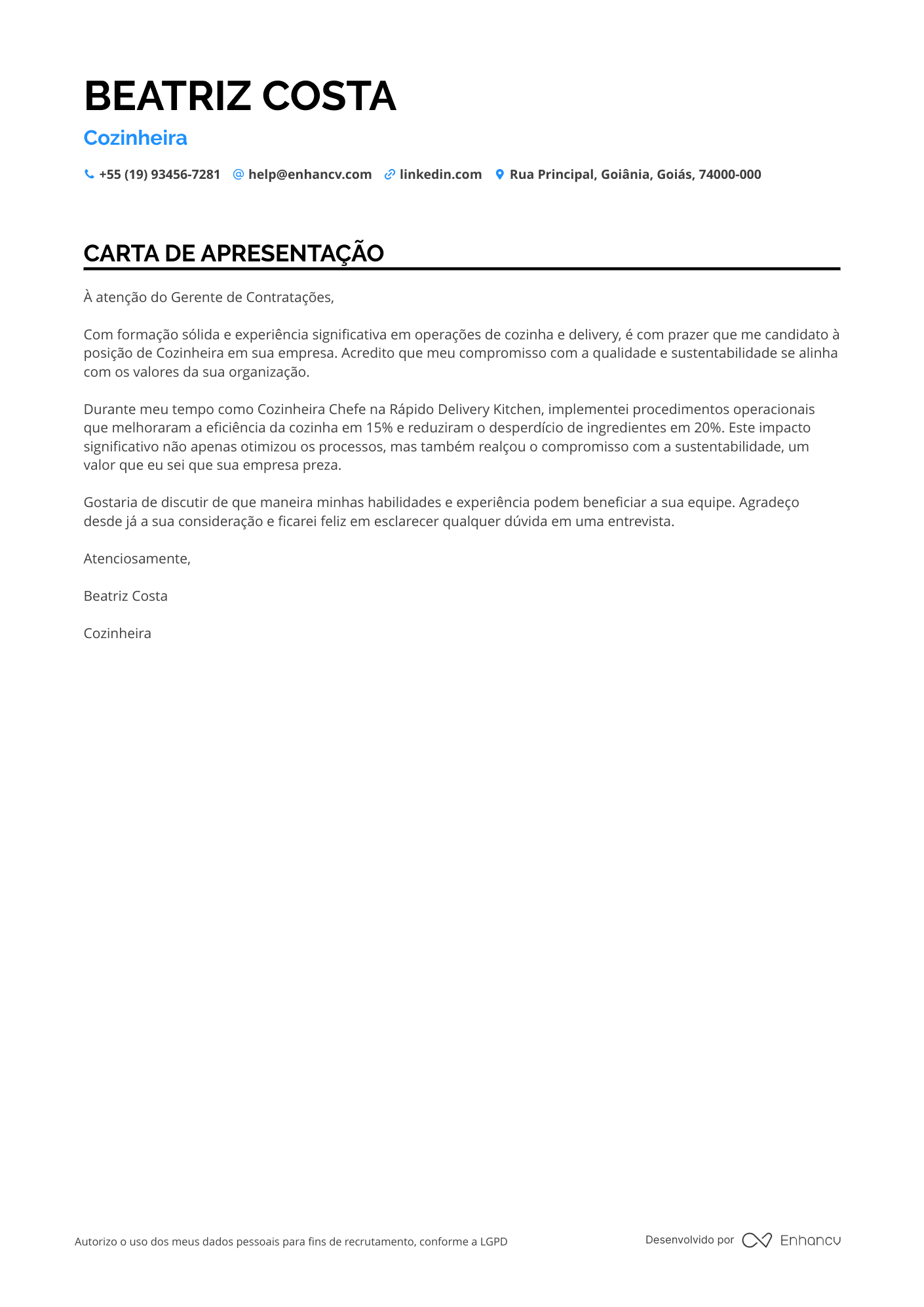 Cozinheiro de Fast Food Resume Example