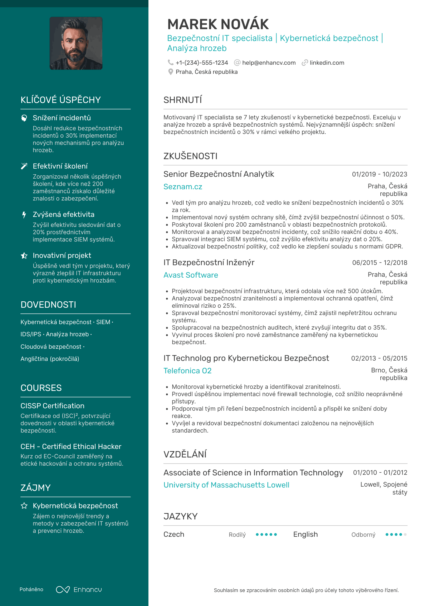 Životopis pro Bezpečnostní IT specialista Resume Example
