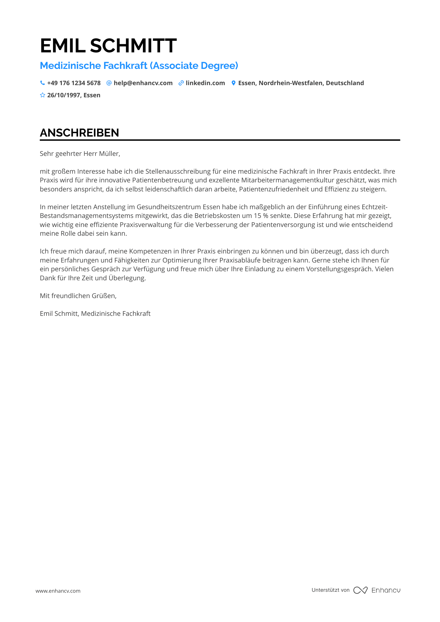 Medizinische Arzthelferin Resume Example
