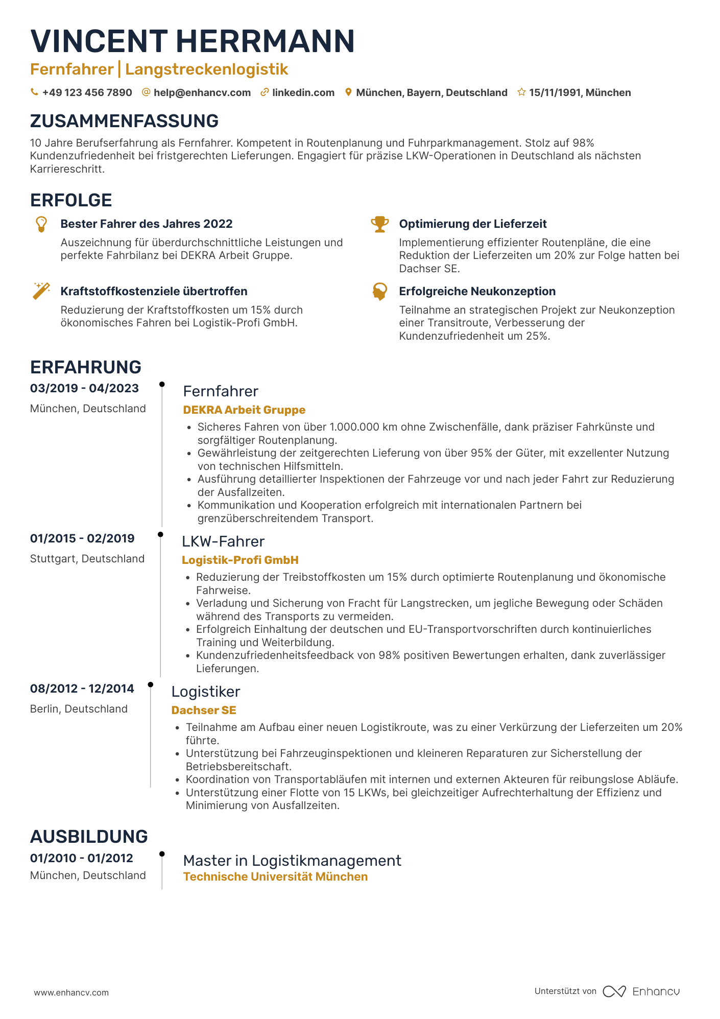 Lebenslauf als Fernfahrer Resume Example