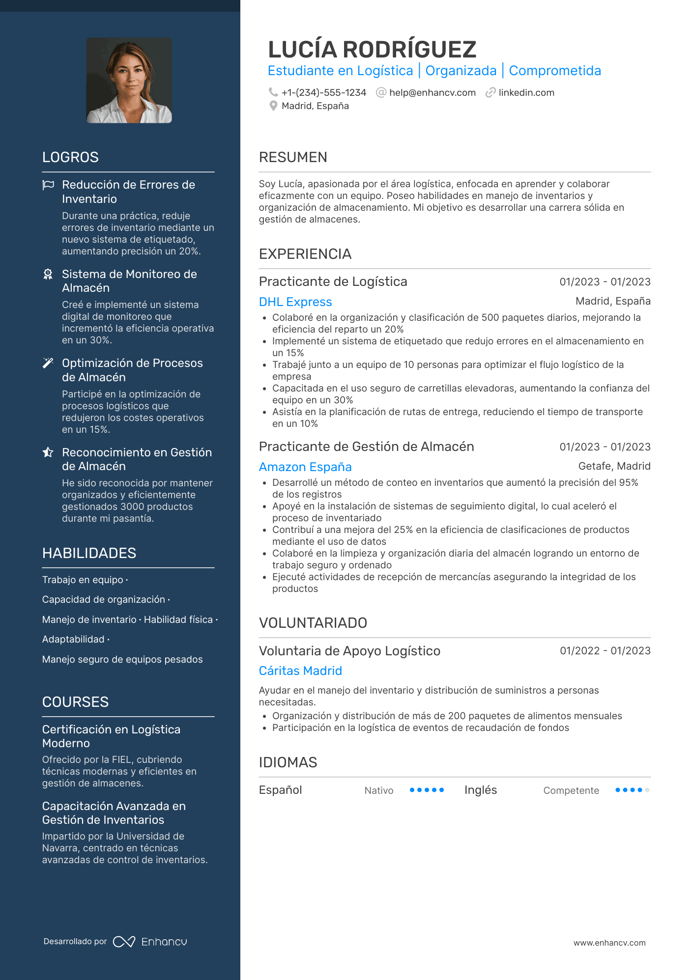Ejemplo de currículum para mozo de almacén sin experiencia Resume Example