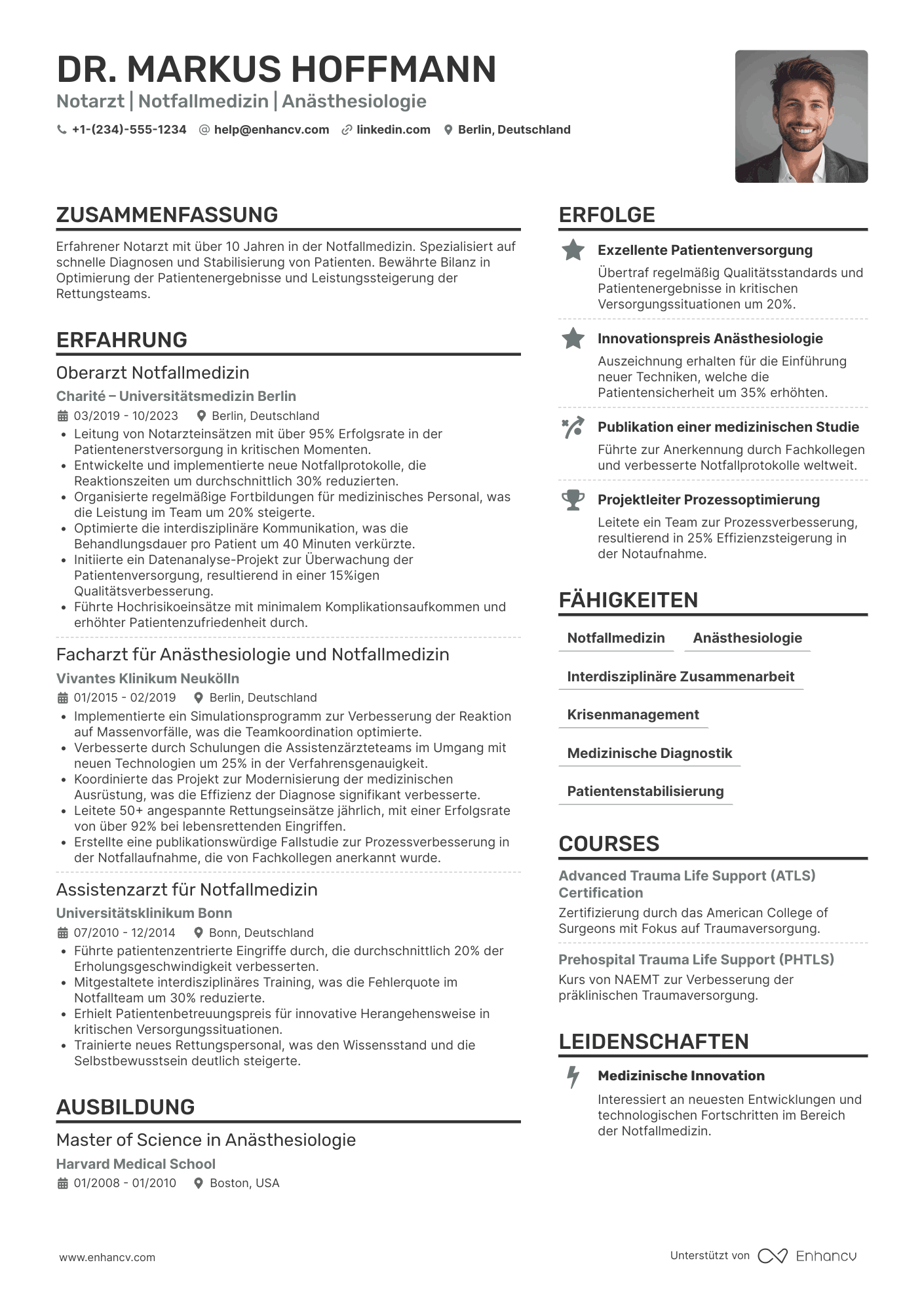 Lebenslauf Notarzt Resume Example