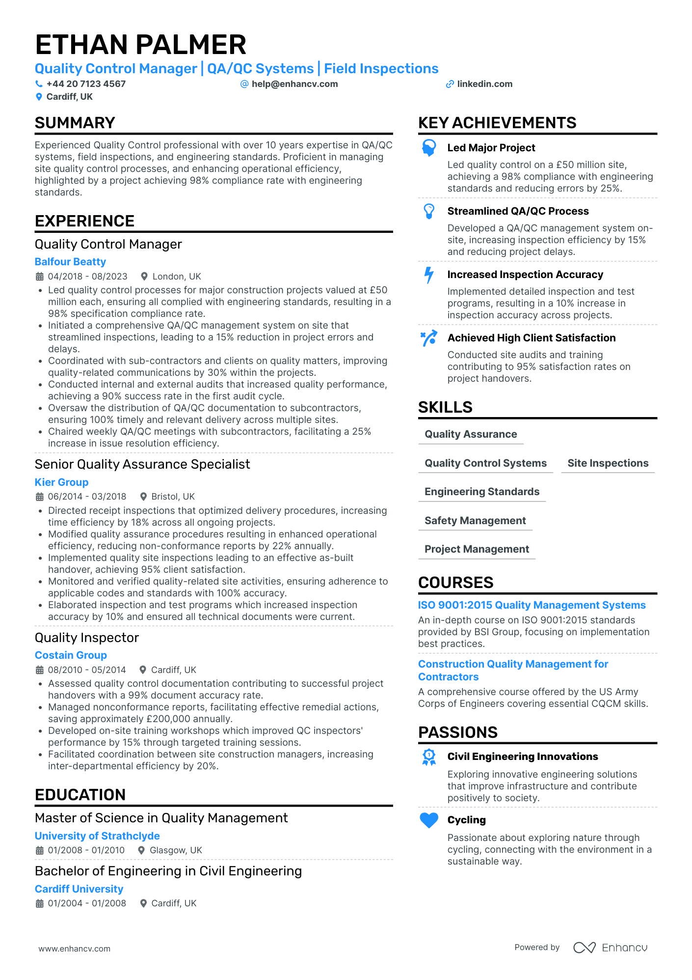 Delivery Assurance Manager in Quality Control Resume Example