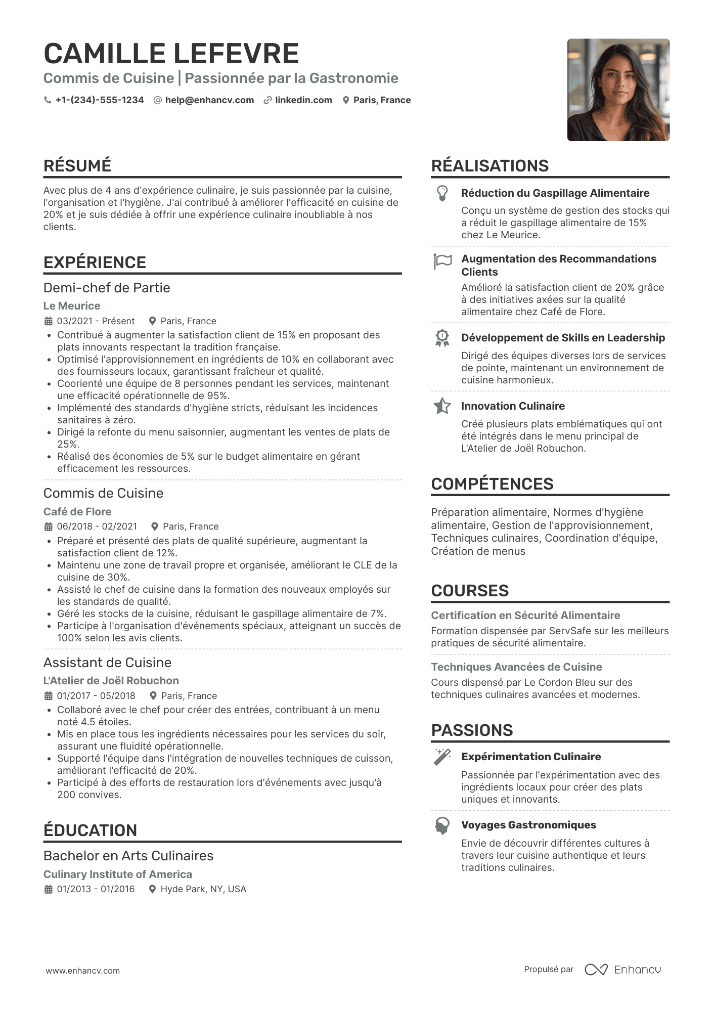 CV de commis de cuisine&nbsp;/&nbsp;assistant de cuisine Resume Example