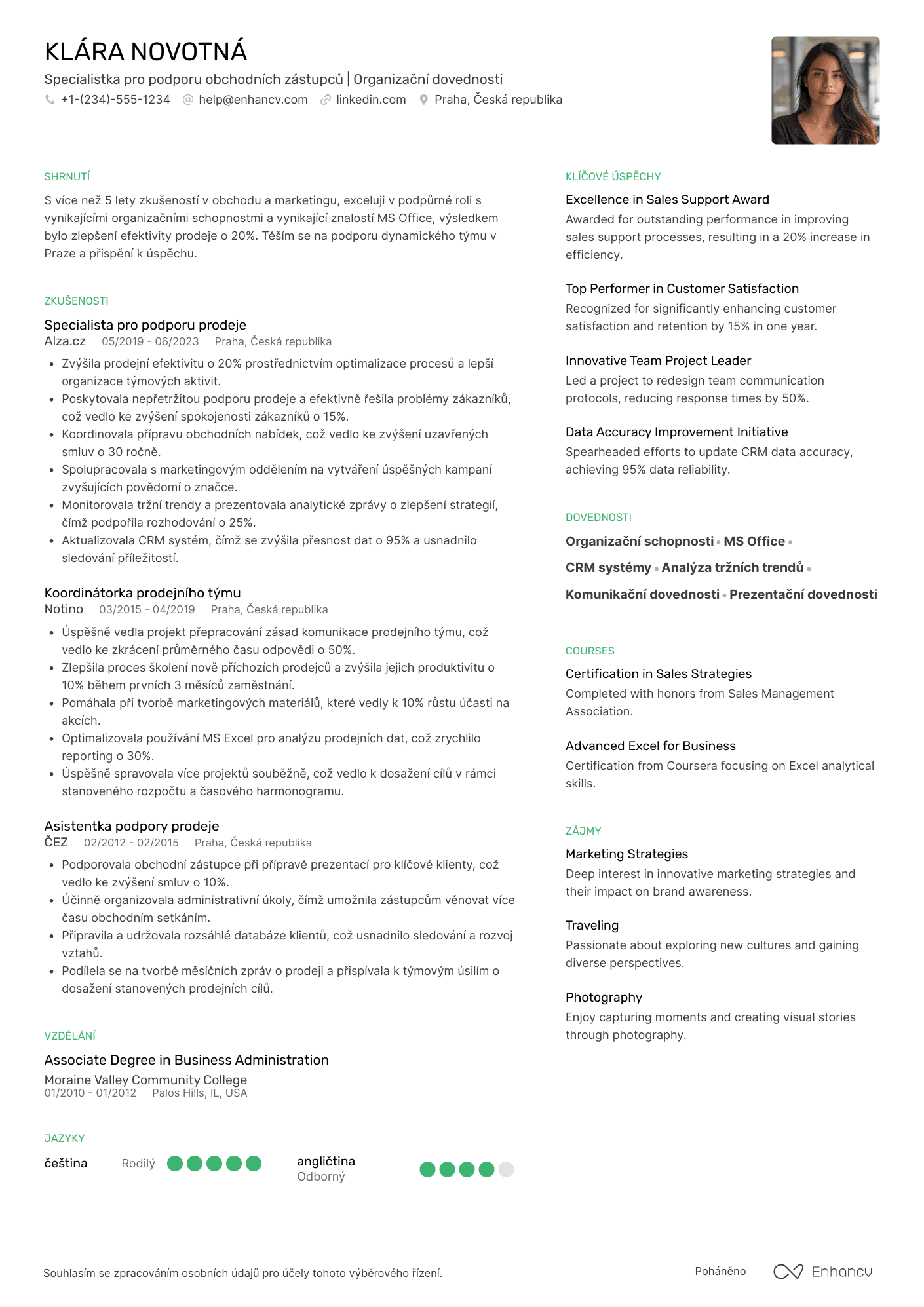 Životopis pro Specialista pro podporu obchodních zástupců Resume Example