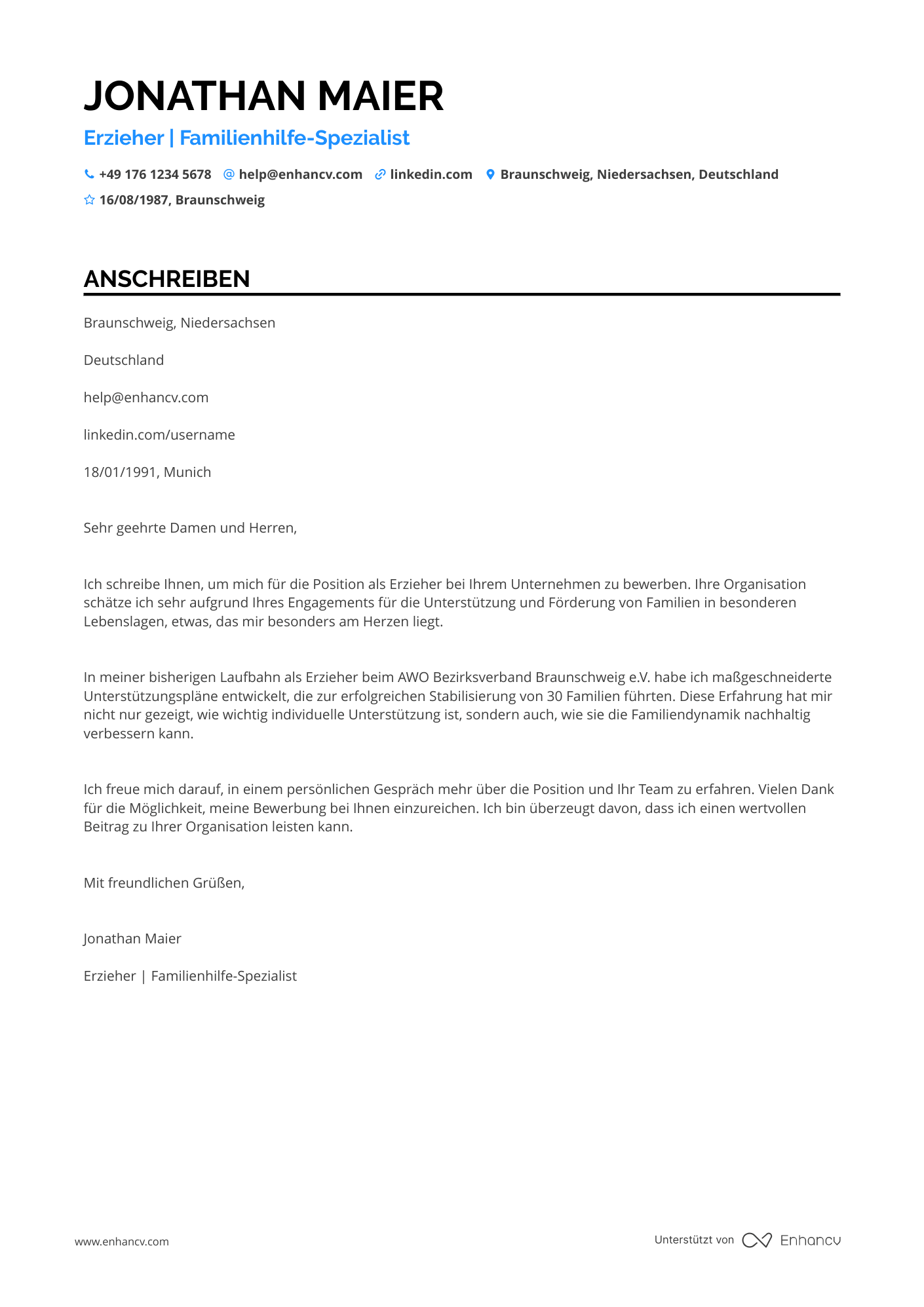 Familienhilfe Erzieherin Resume Example