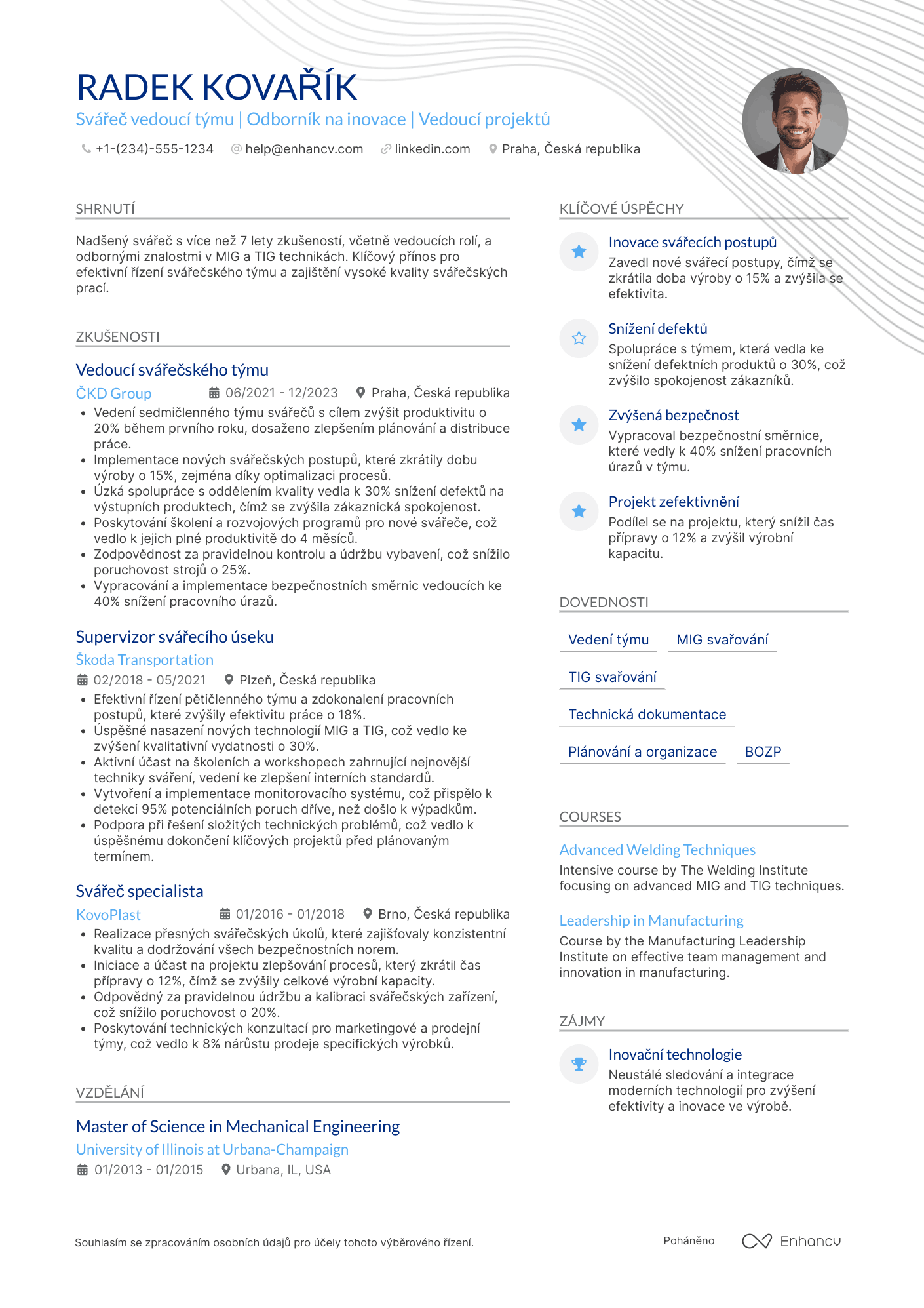 Životopis pro Svářeč vedoucí týmu Resume Example