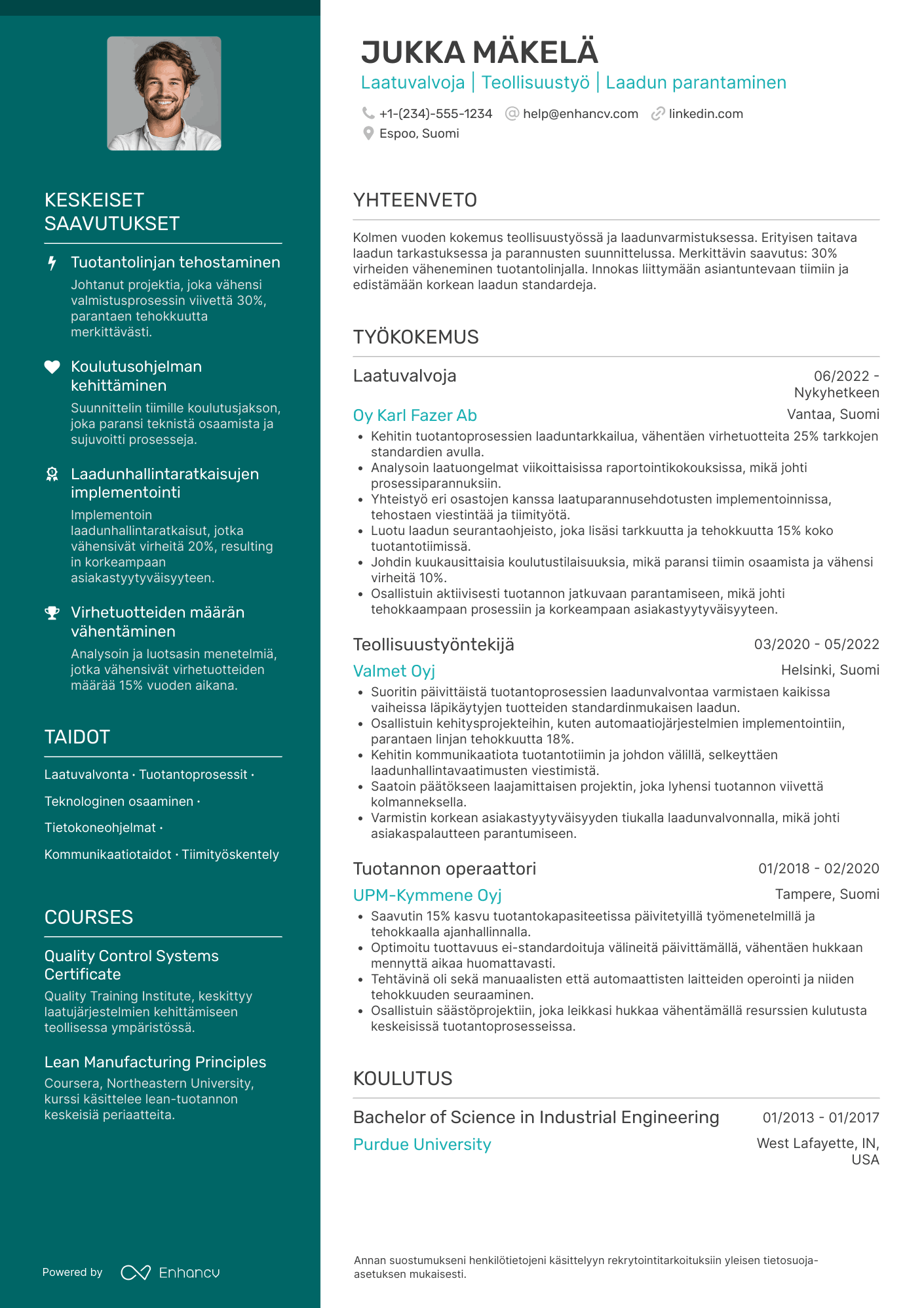 Ansioluettelo Teollisuustyöntekijä Laatuvalvoja Resume Example