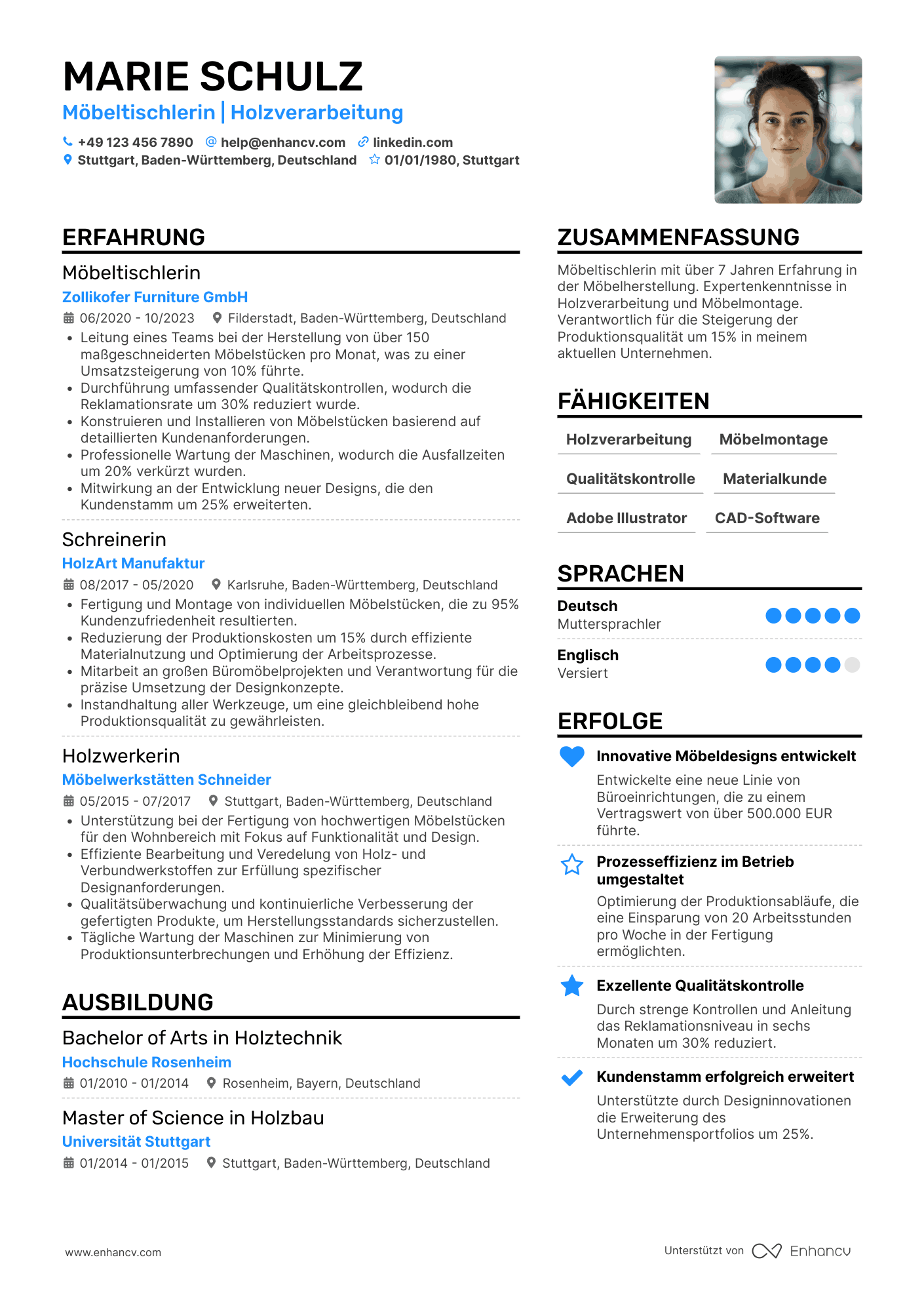 Lebenslauf in Handwerker in der Möbelindustrie Resume Example