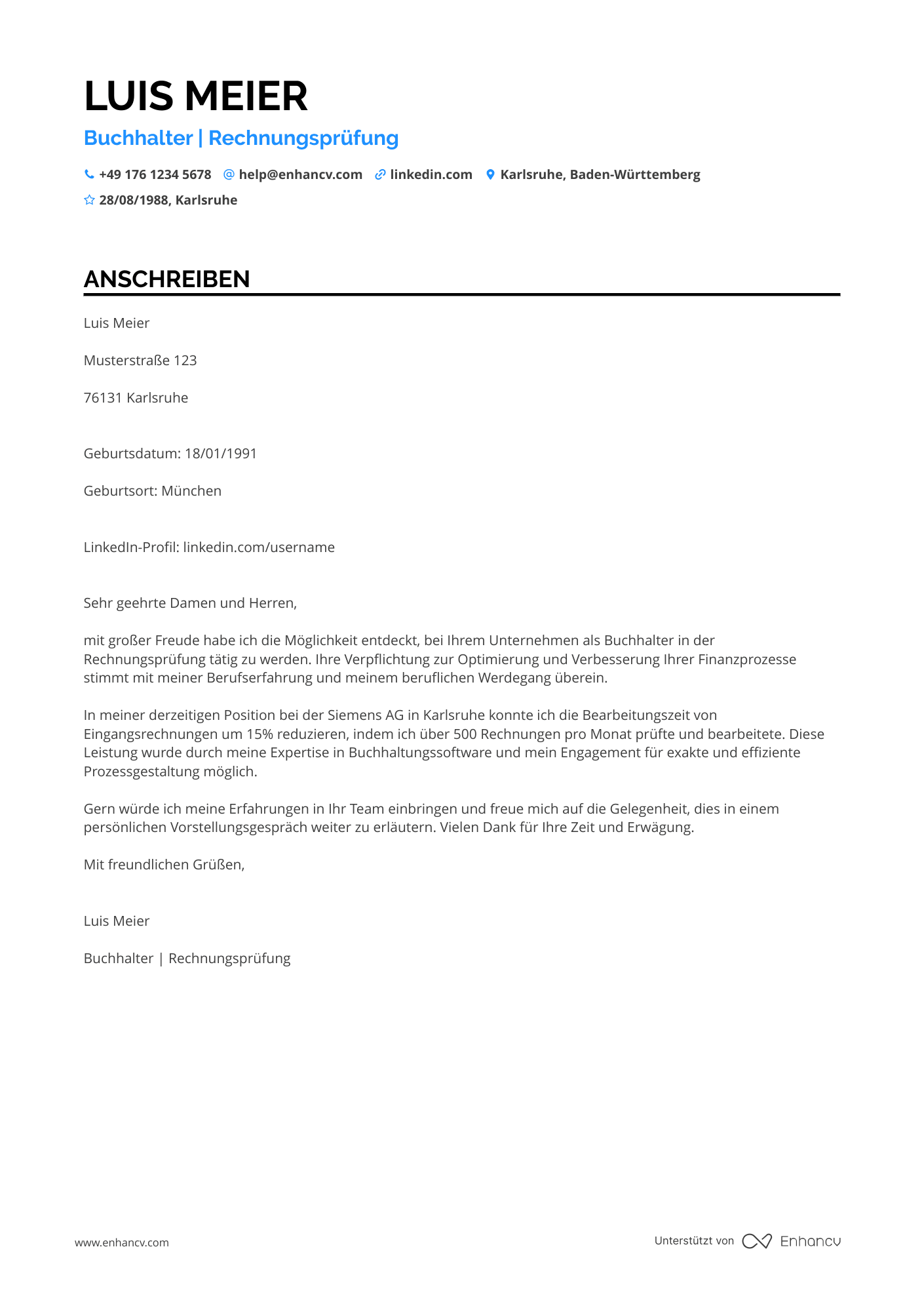 Buchhalter für Rechnungsprüfung Resume Example