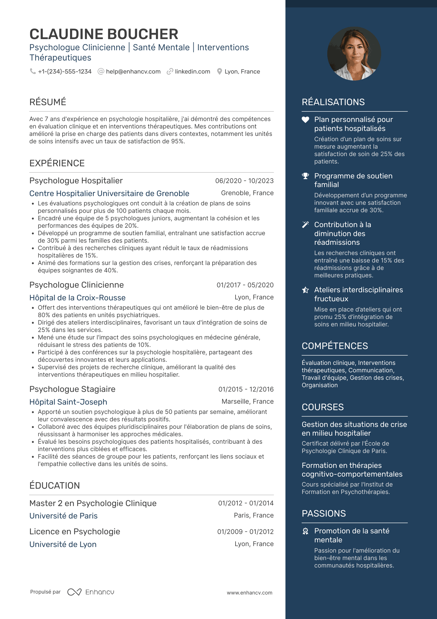 CV de psychologue hospitalier Resume Example