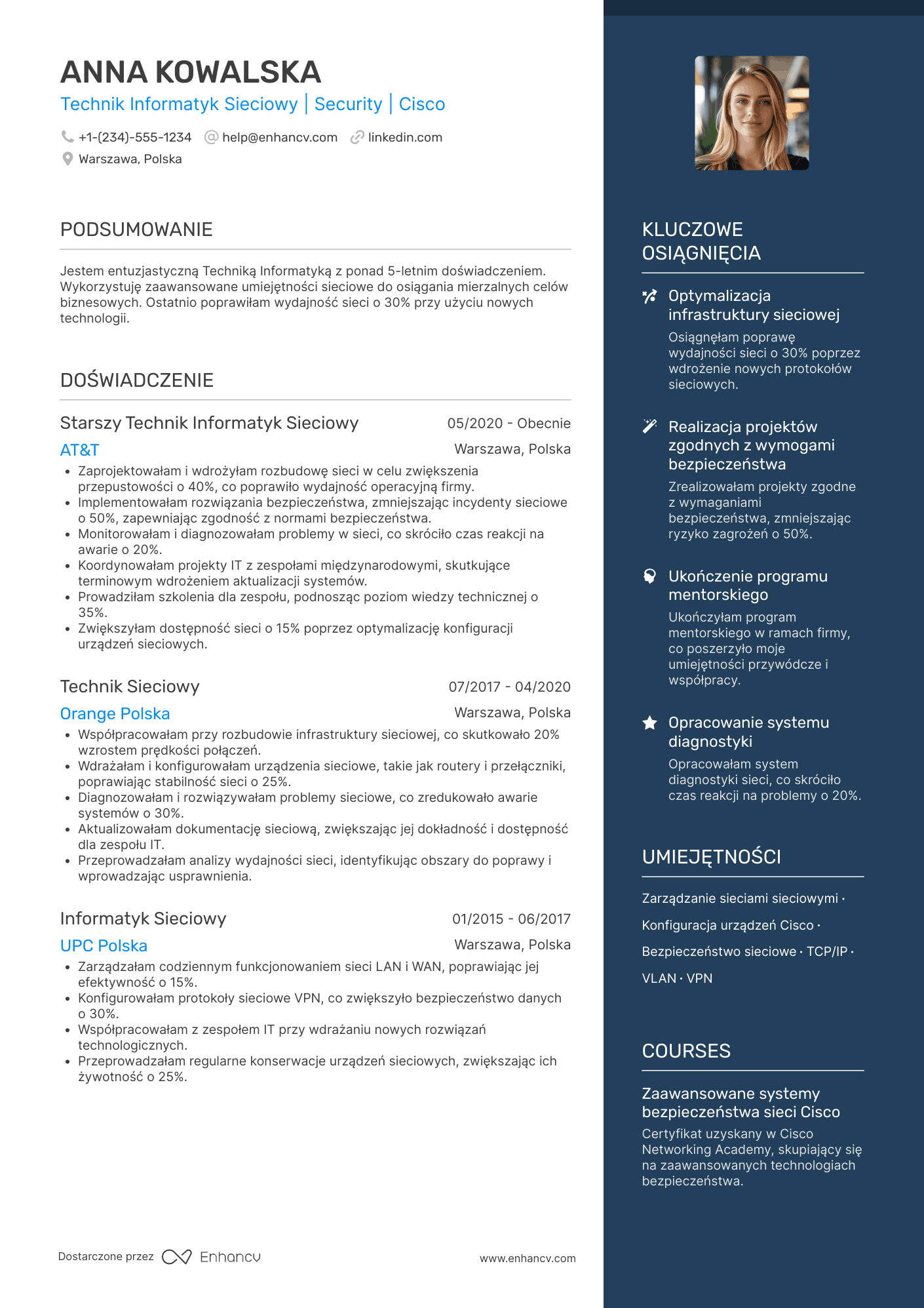 CV dla Technik Informatyk Sieciowy Resume Example