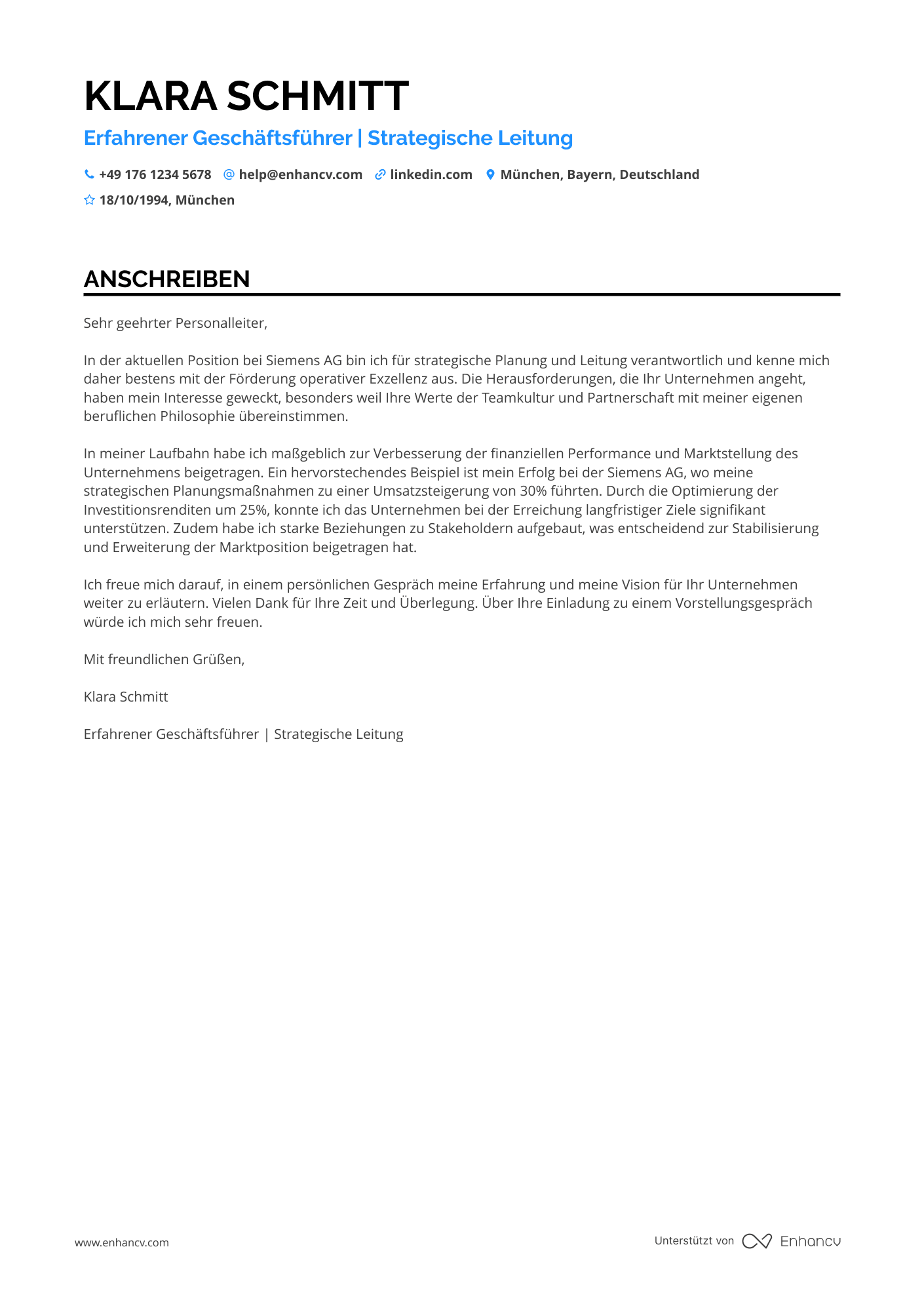 Senior Geschäftsführer Resume Example