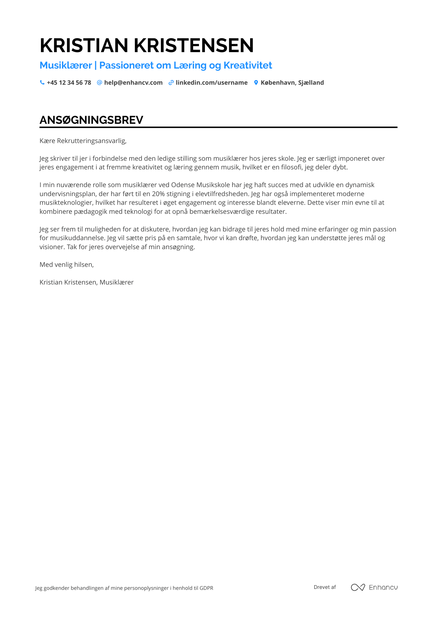 Ansøgningsbrev til Musiklærer Resume Example