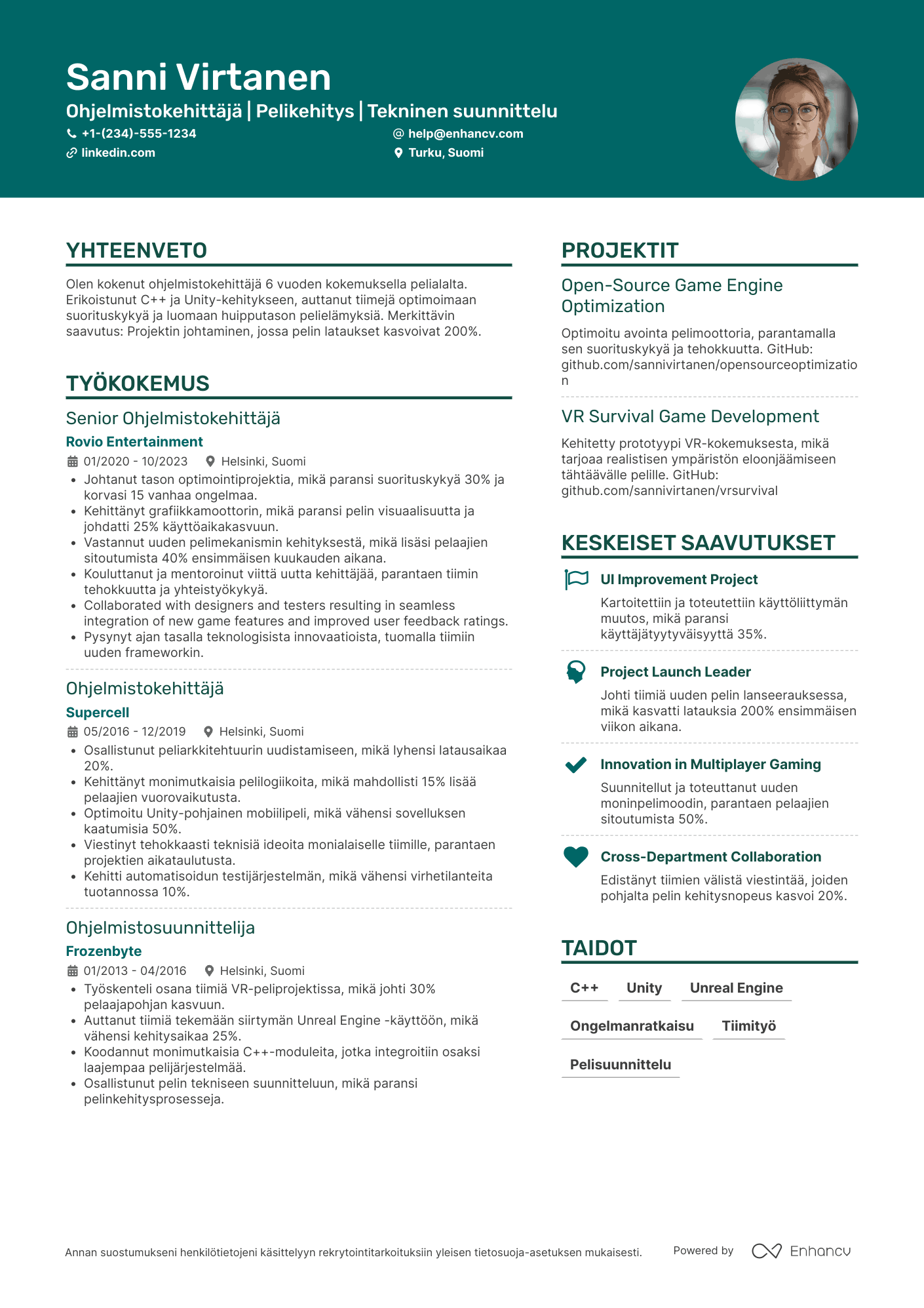 Ansioluettelo Ohjelmistokehittäjä Game Resume Example