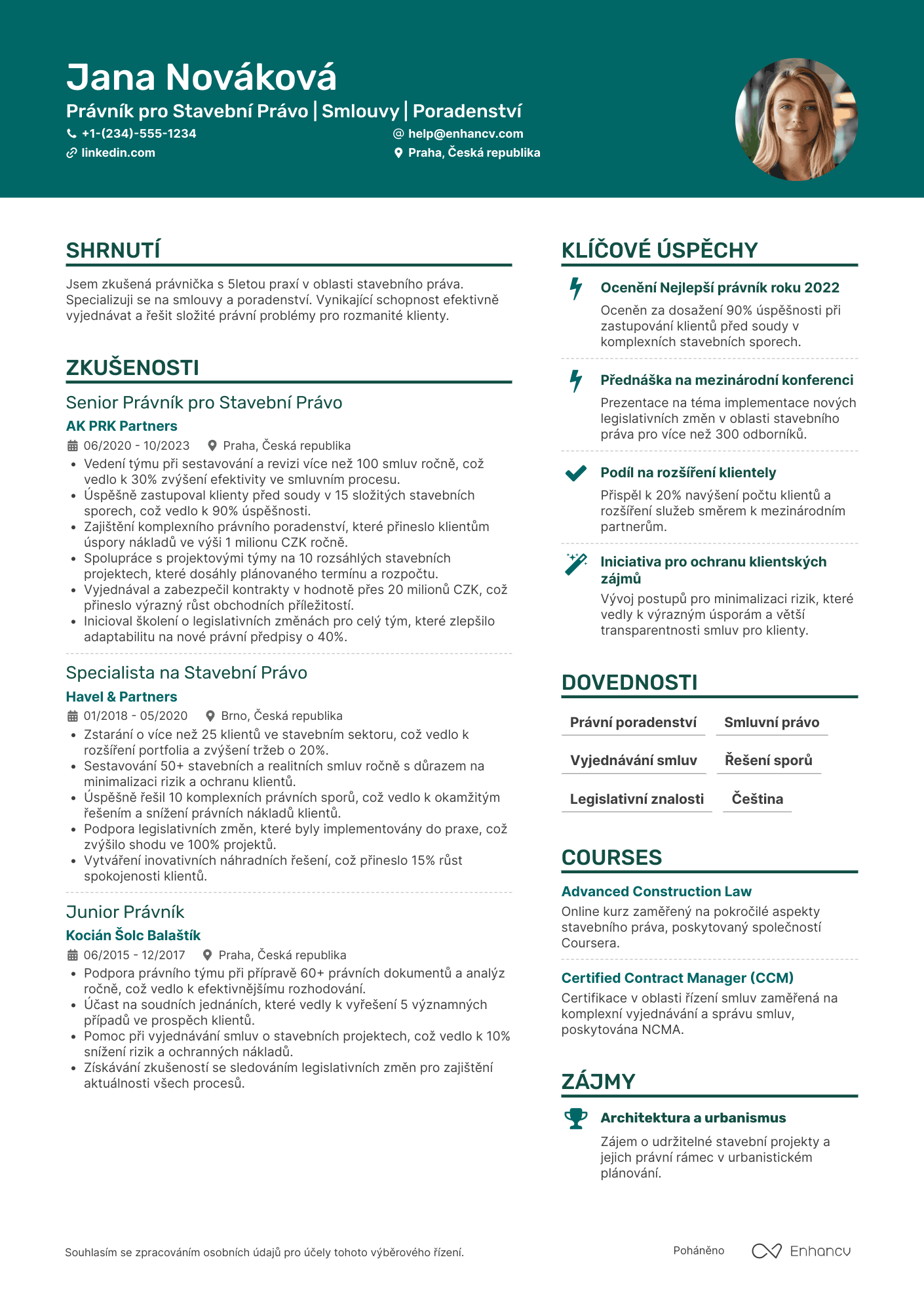 Životopis pro Právník pro Stavební Právo Resume Example