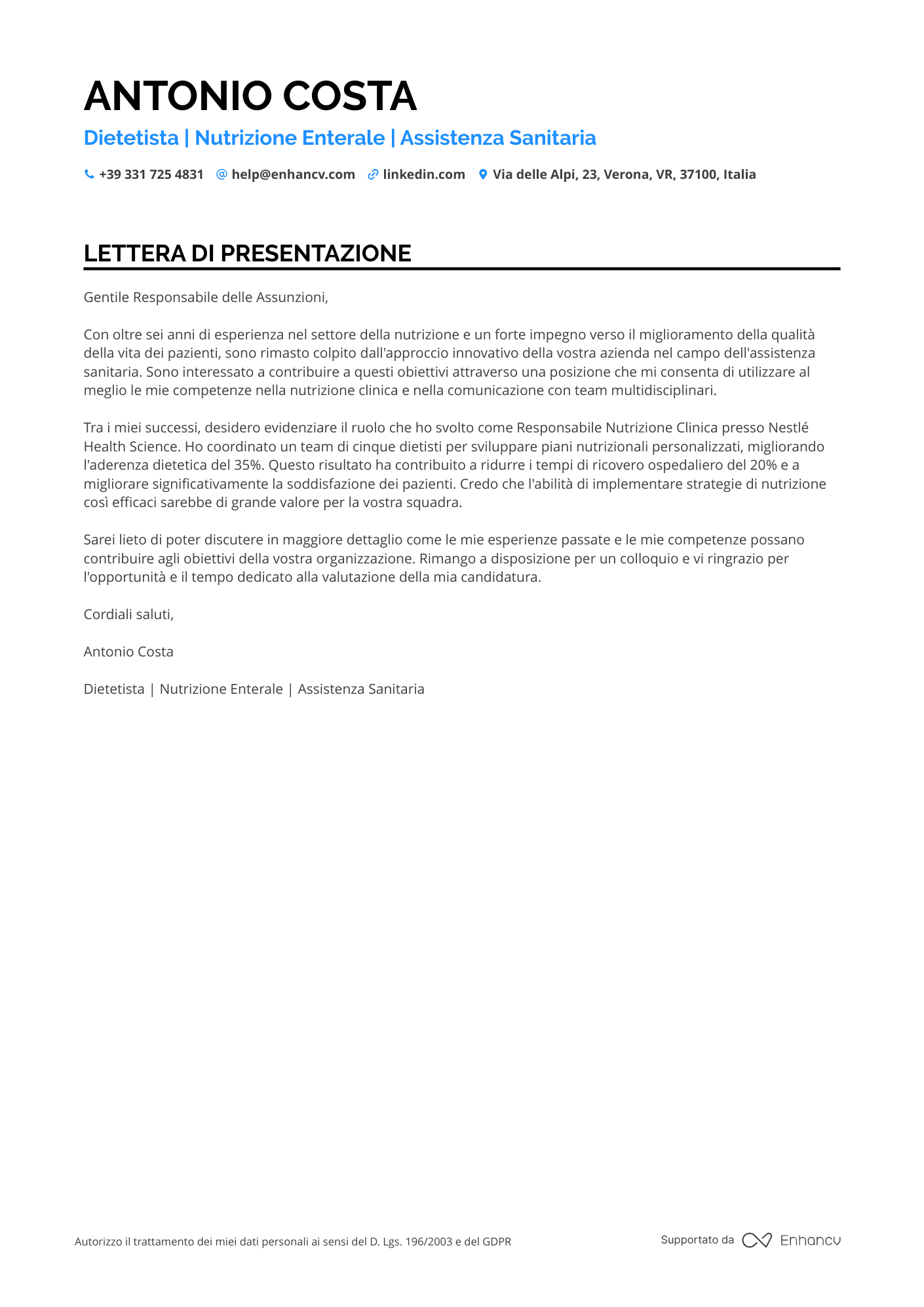 Fisioterapista Senior Resume Example